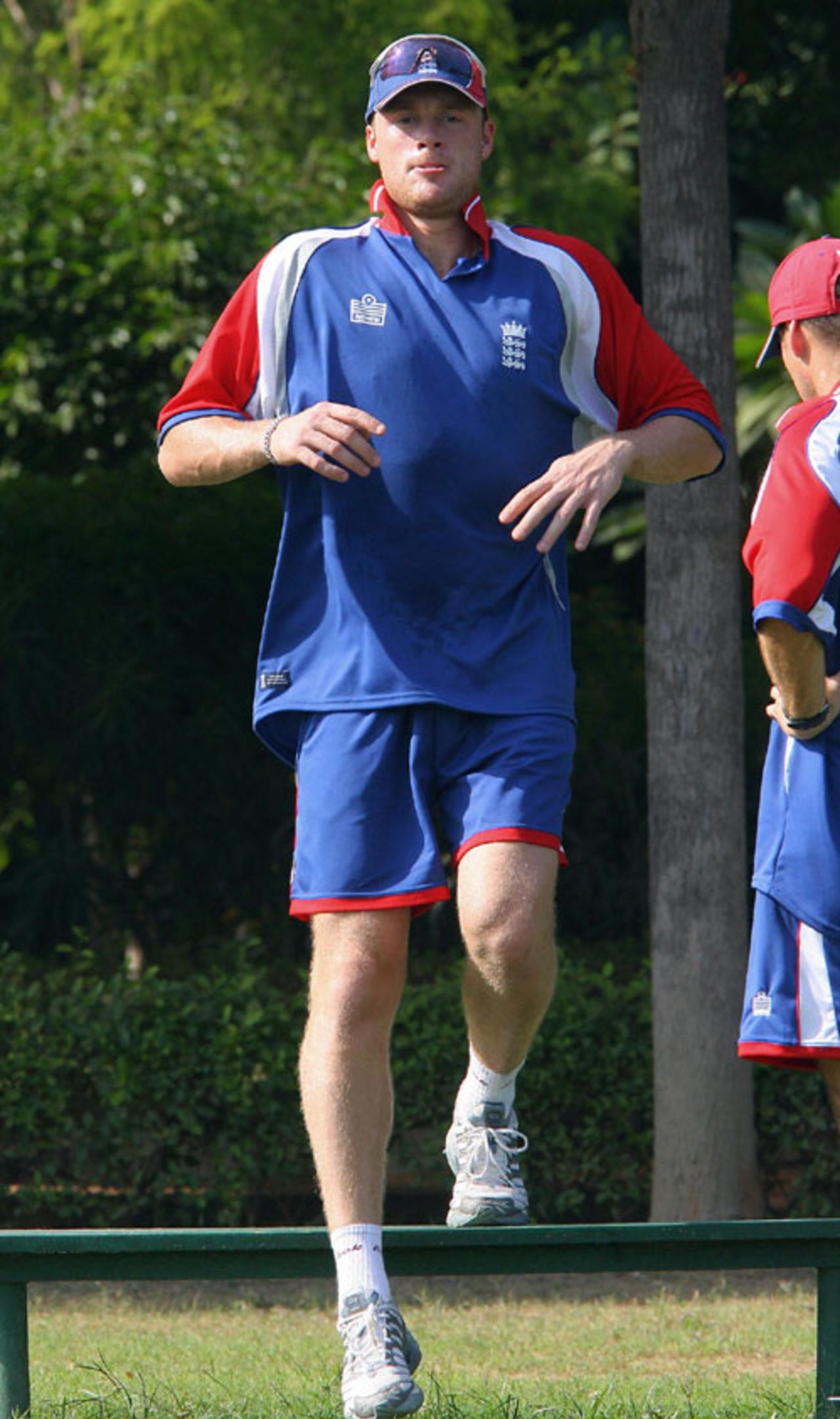 Andrew Flintoff warms up during England's practice in New Delhi, October 10, 2006