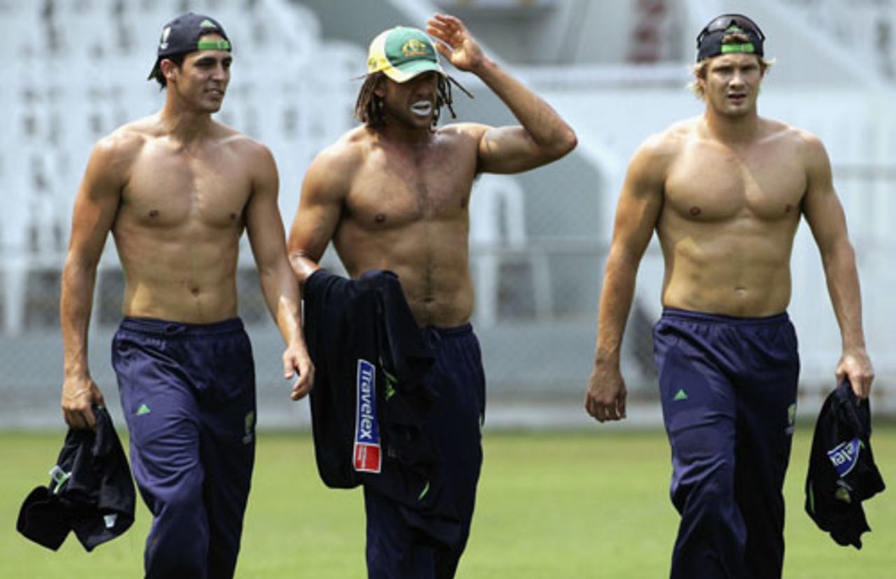 Australia's 18 pack: Mitchell Johnson, Andrew Symonds and Shane Watson, Mumbai, October 11, 2006