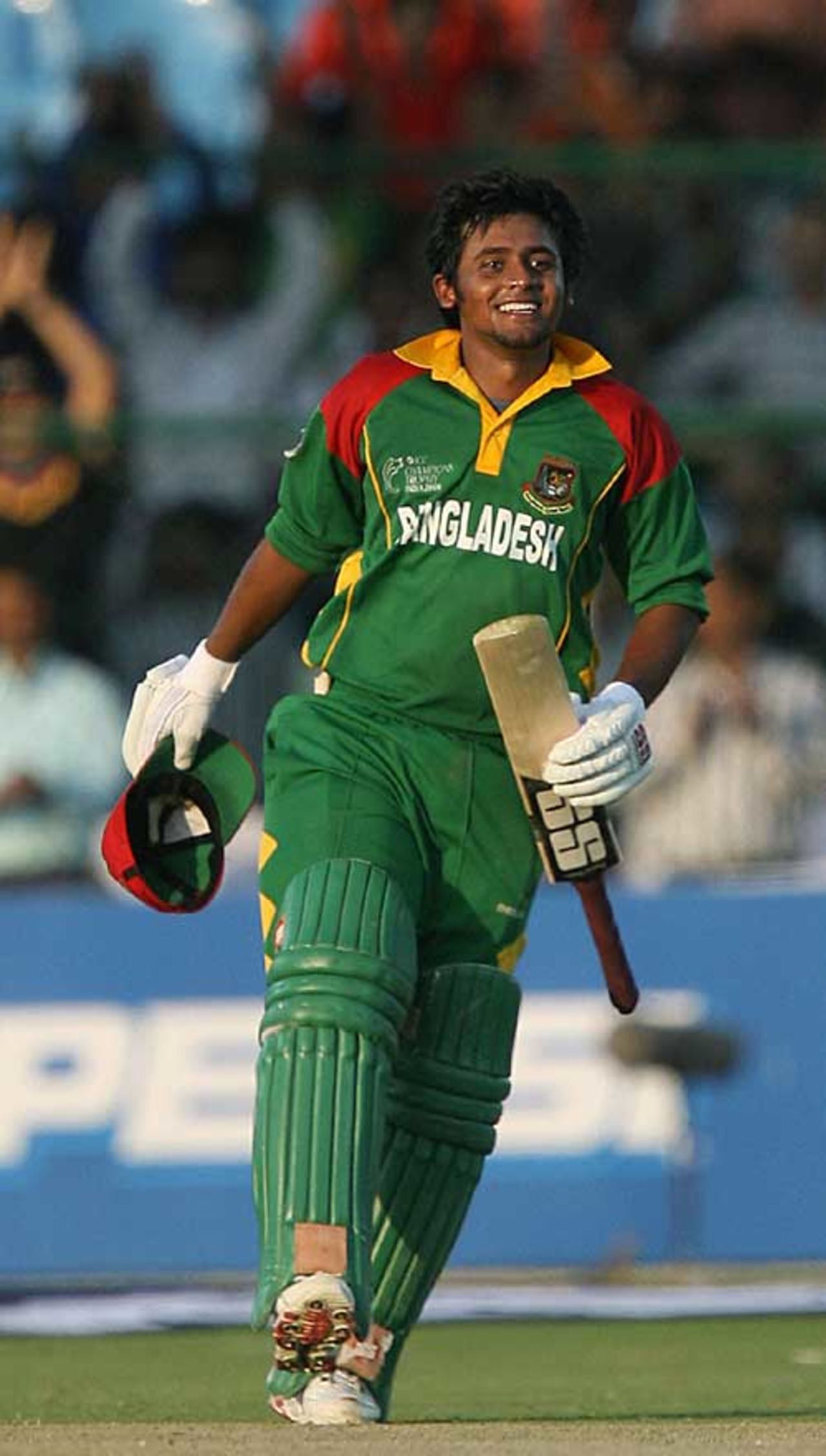 Shahriar Nafees celebrates his second ODI century, Bangladesh v Zimbabwe, Champions Trophy, Jaipur, October 13, 2006