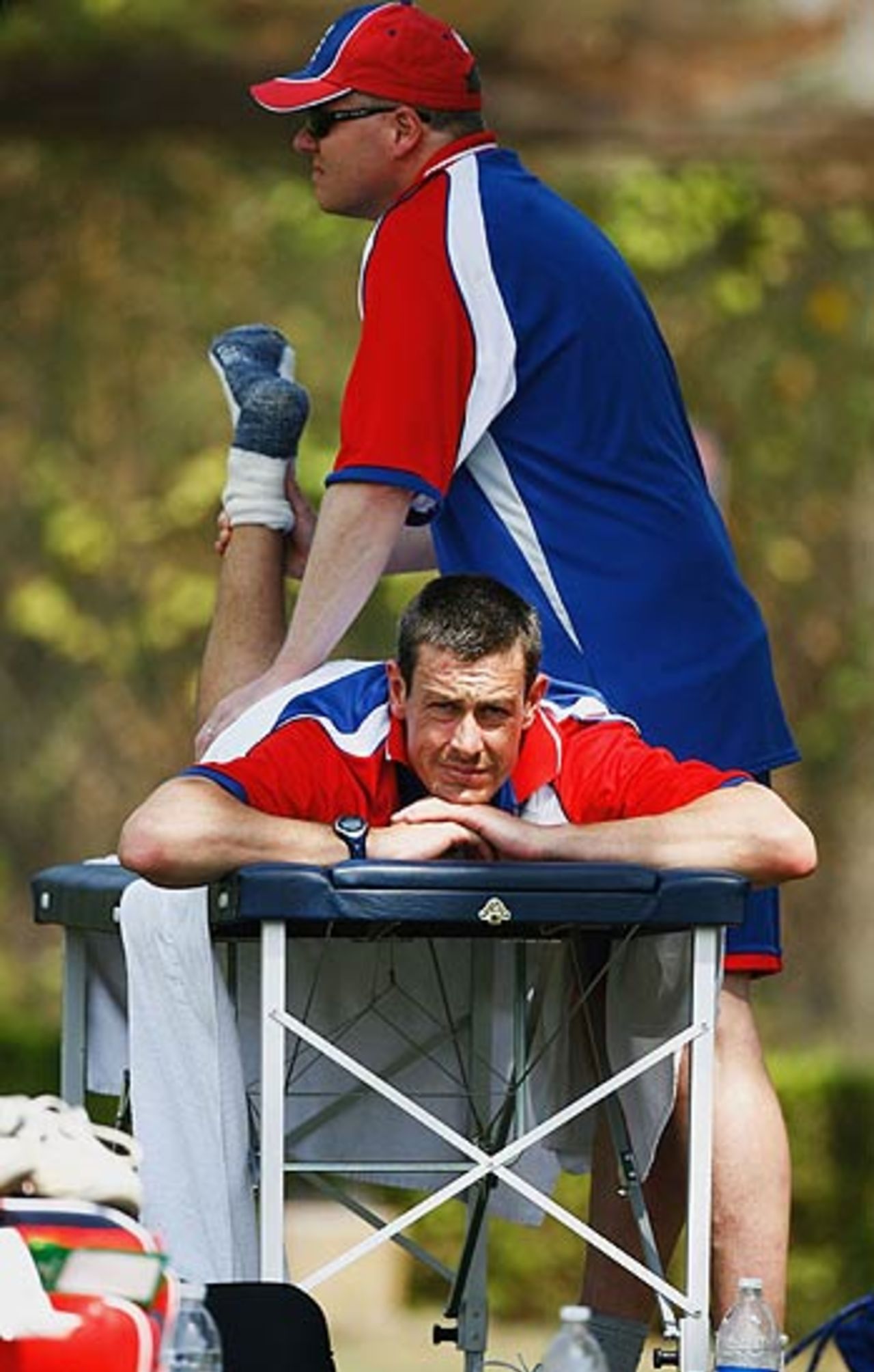 Ashley Giles gets a massage, October 2006