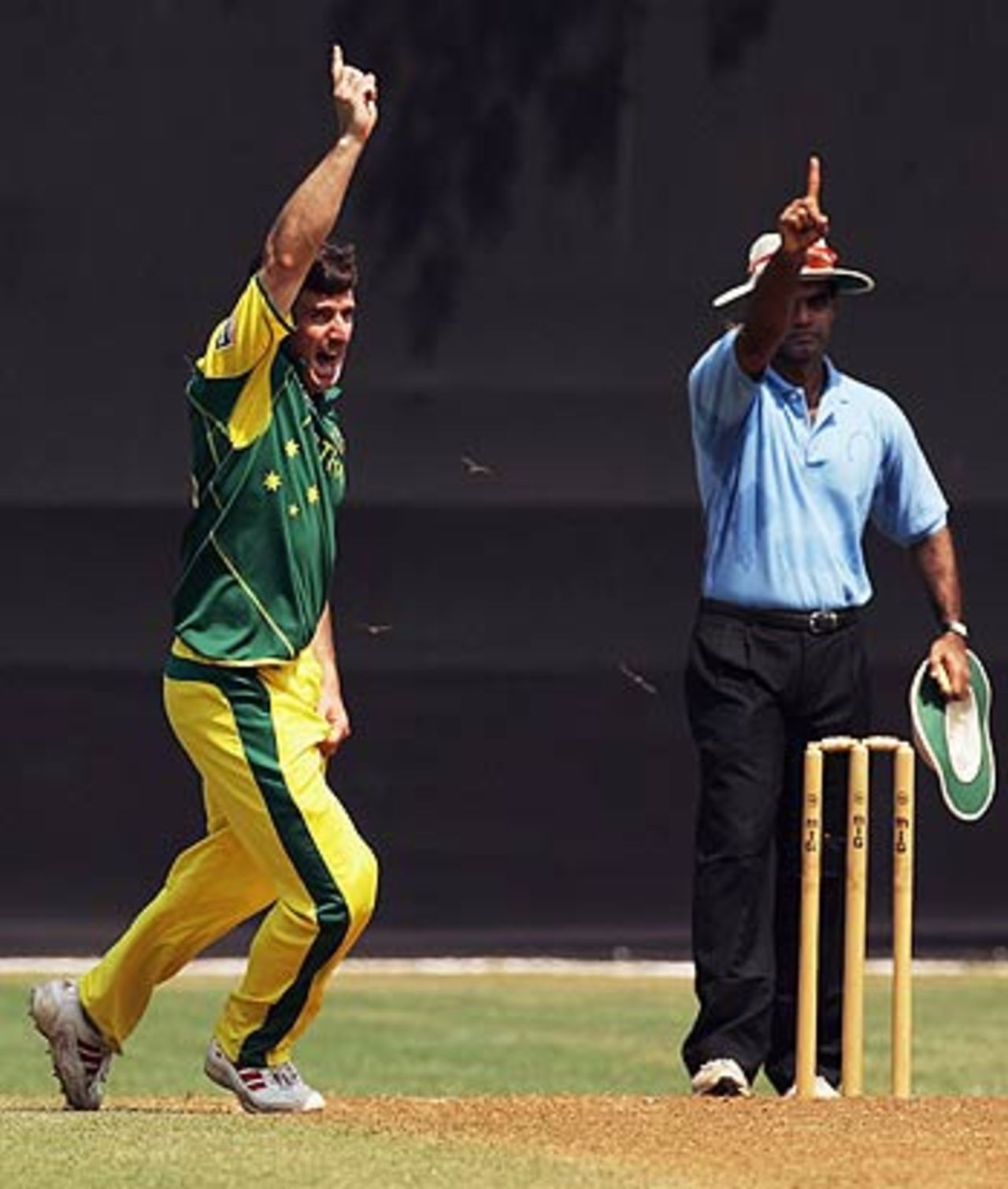 Brad Hogg wins a leg before appeal against Rohit Sharma, MCA President's XI v Australians, Mumbai, October 15, 2006