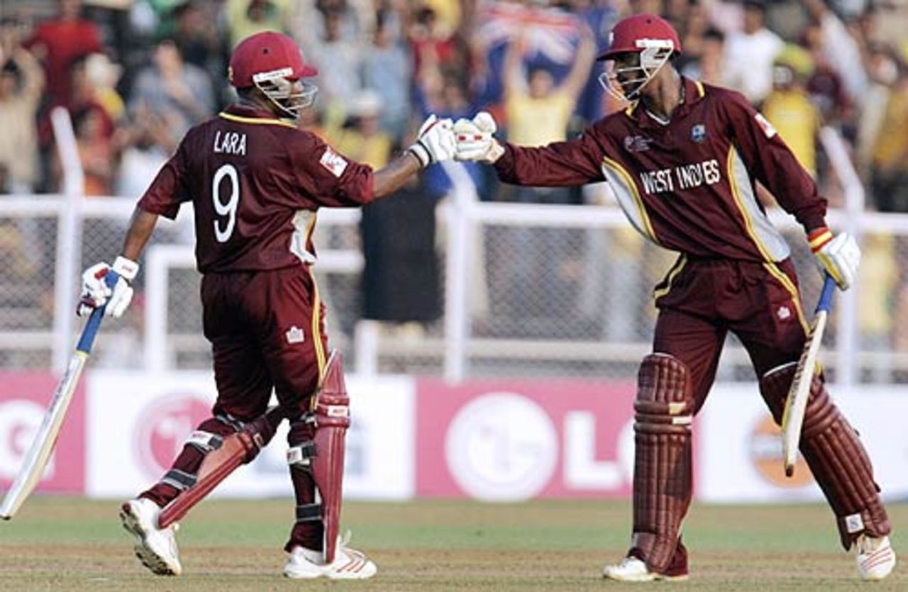 Brian Lara and Runako Morton during the course of their 137-run stand, Australia v West Indies, 4th match, Mumbai, October 18, 2006