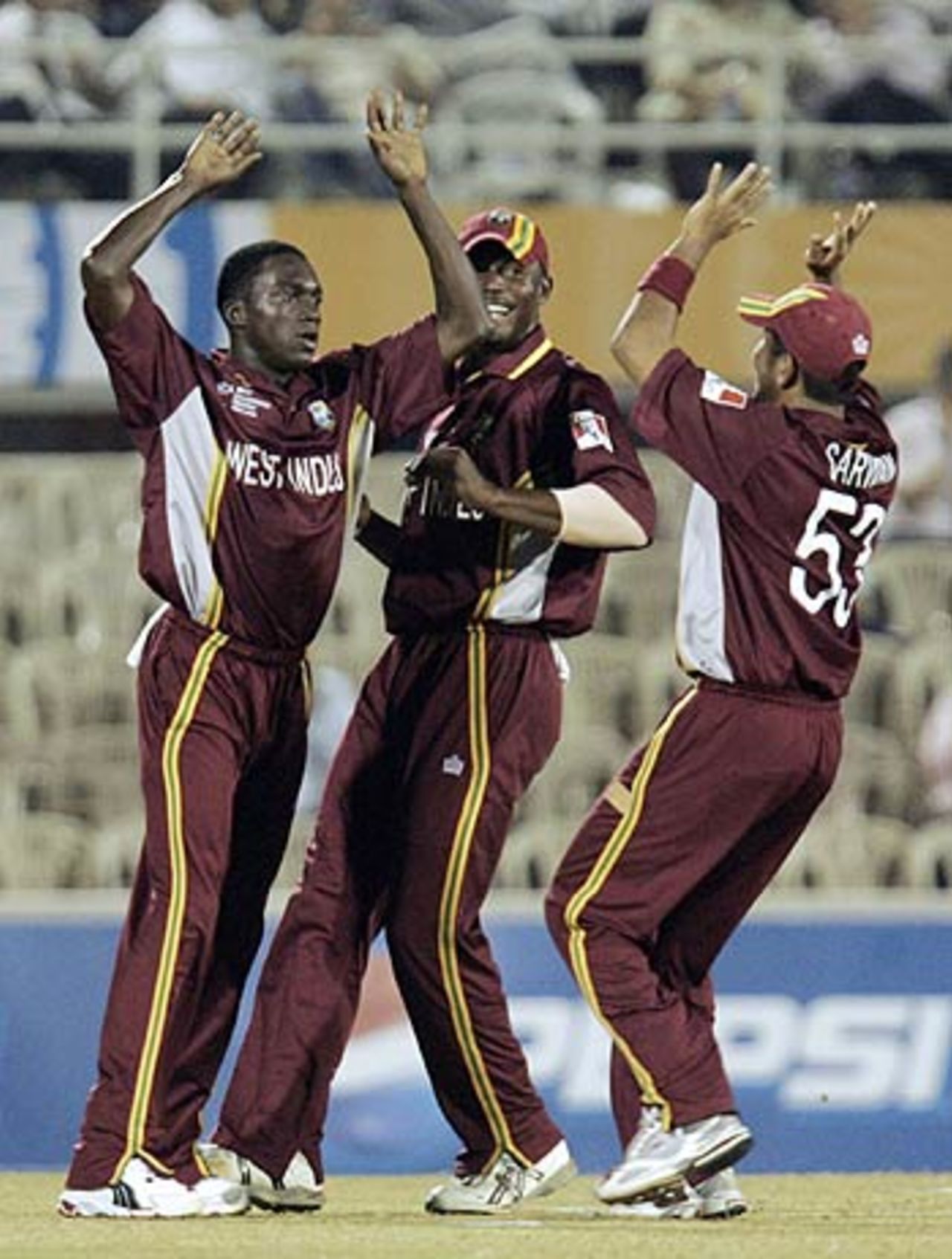 West Indies celebrate a strike, Australia v West Indies, 4th match, Mumbai, October 18, 2006