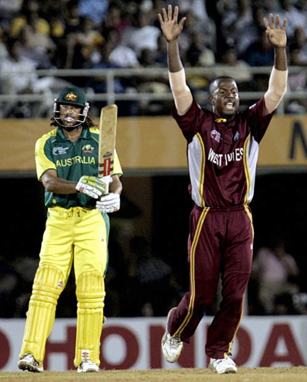 Dwayne Smith appeals unsuccessfully for Andrew Symonds' wicket, Australia v West Indies, 4th match, Mumbai, October 18, 2006