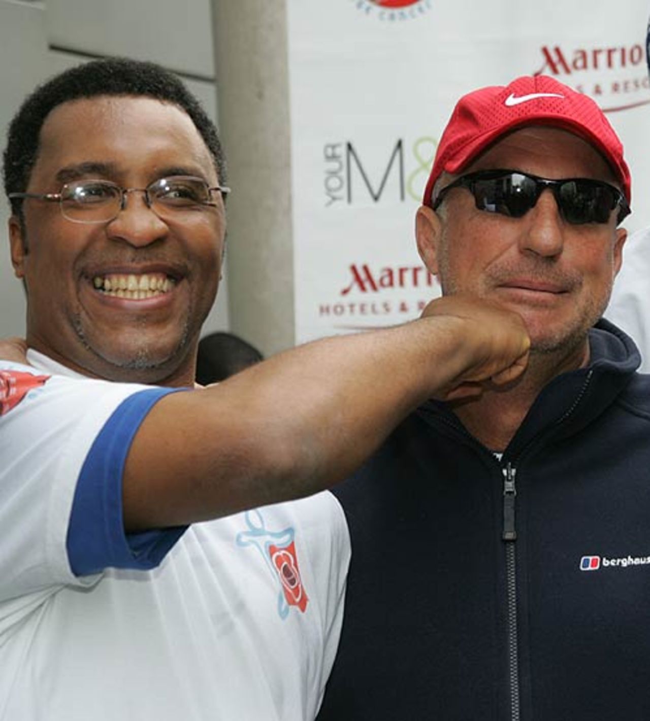 Ian Botham and the boxer, Michael Watson, at the start of the final leg of Botham's 11th charity walk in aid of Leukaemia Research, October 17, 2006
