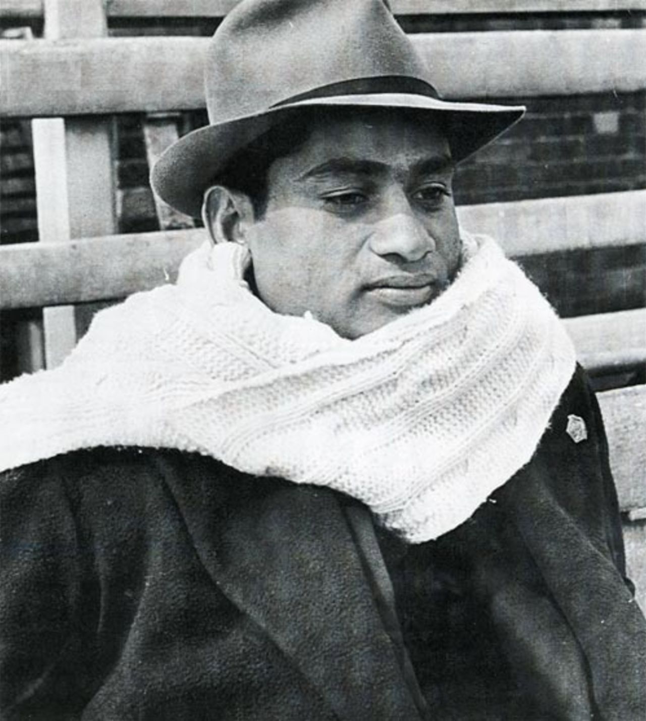 Gul Mohamed wrapped up against the cold early on India's 1946 tour of England