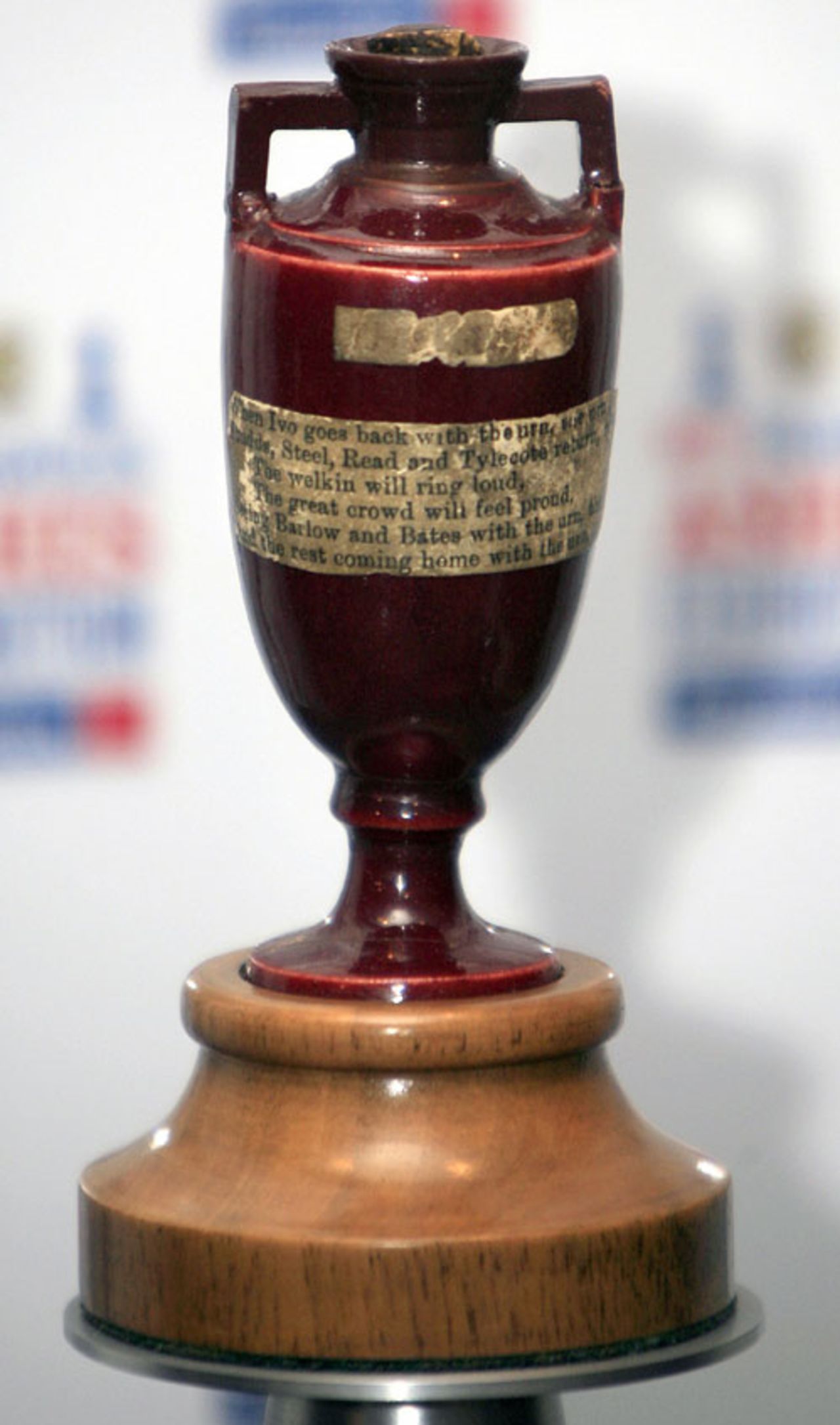 The original Ashes urn on display at the Museum of Sydney, Sydney, October 20, 2006