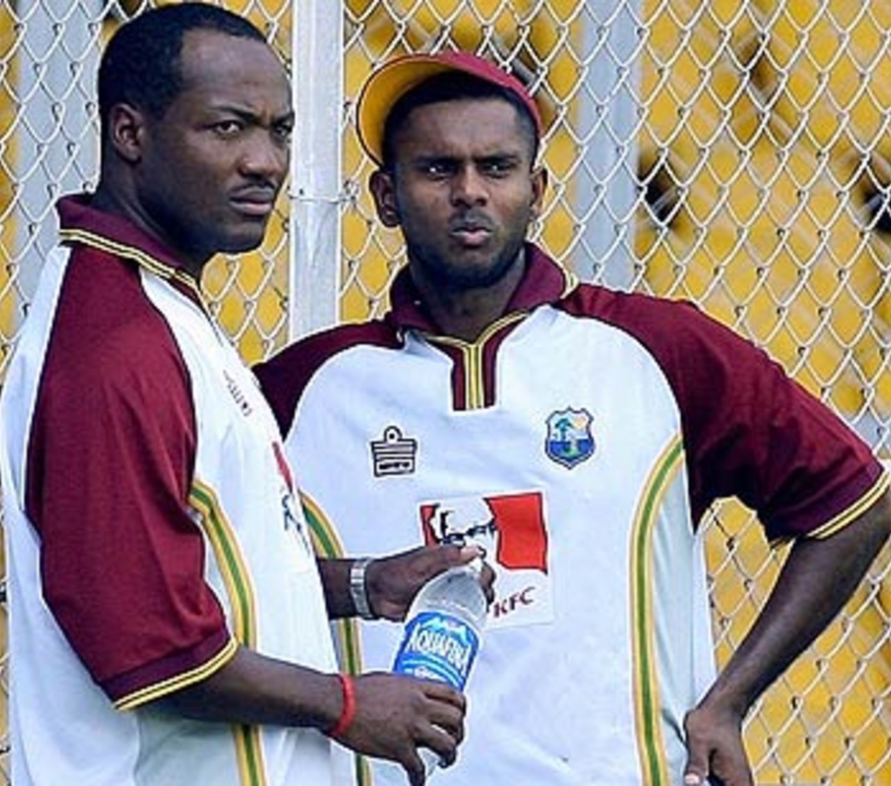 Senior pros Brian Lara and Shivnarine Chanderpaul at training, Ahmedabad, October 23, 2006