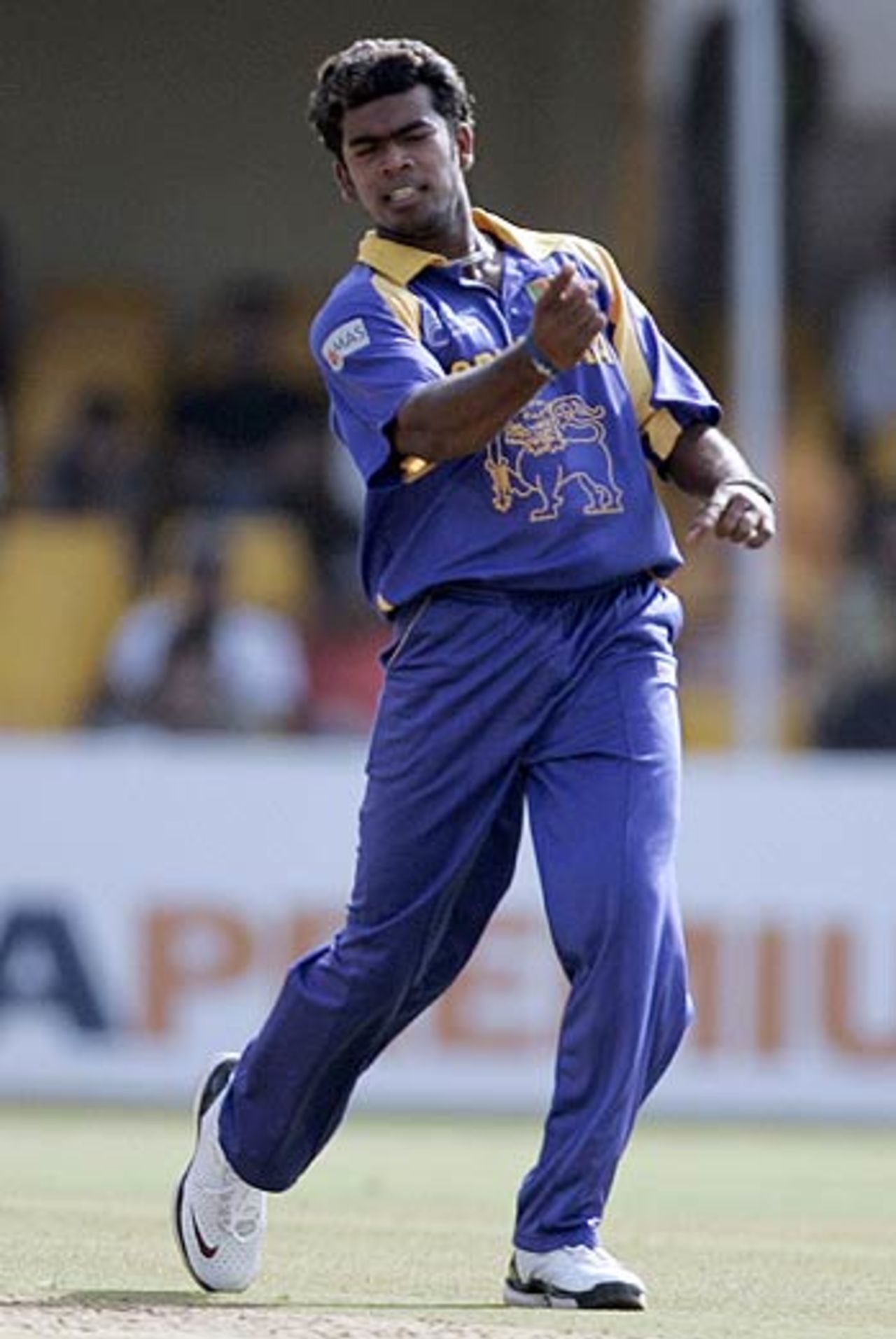 Lasith Malinga punches the air after nailing Herschelle Gibbs, South Africa v Sri Lanka, 7th match, Champions Trophy, Ahmedabad, October 24, 2006