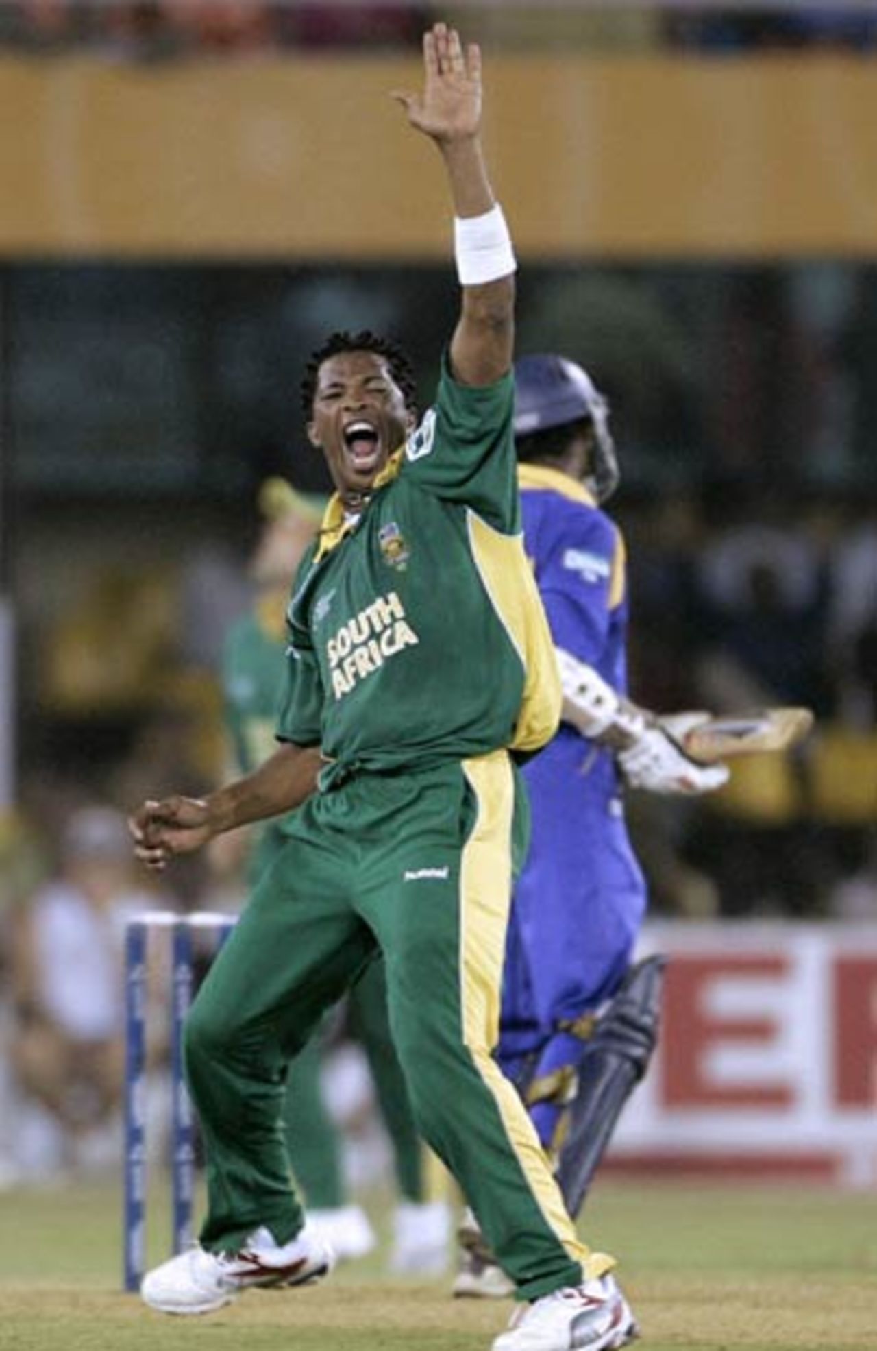 Makhaya Ntini appeals succesfully for a caught behind decision against Upul Tharanga, South Africa v Sri Lanka, 7th match, Champions Trophy, Ahmedabad, October 24, 2006