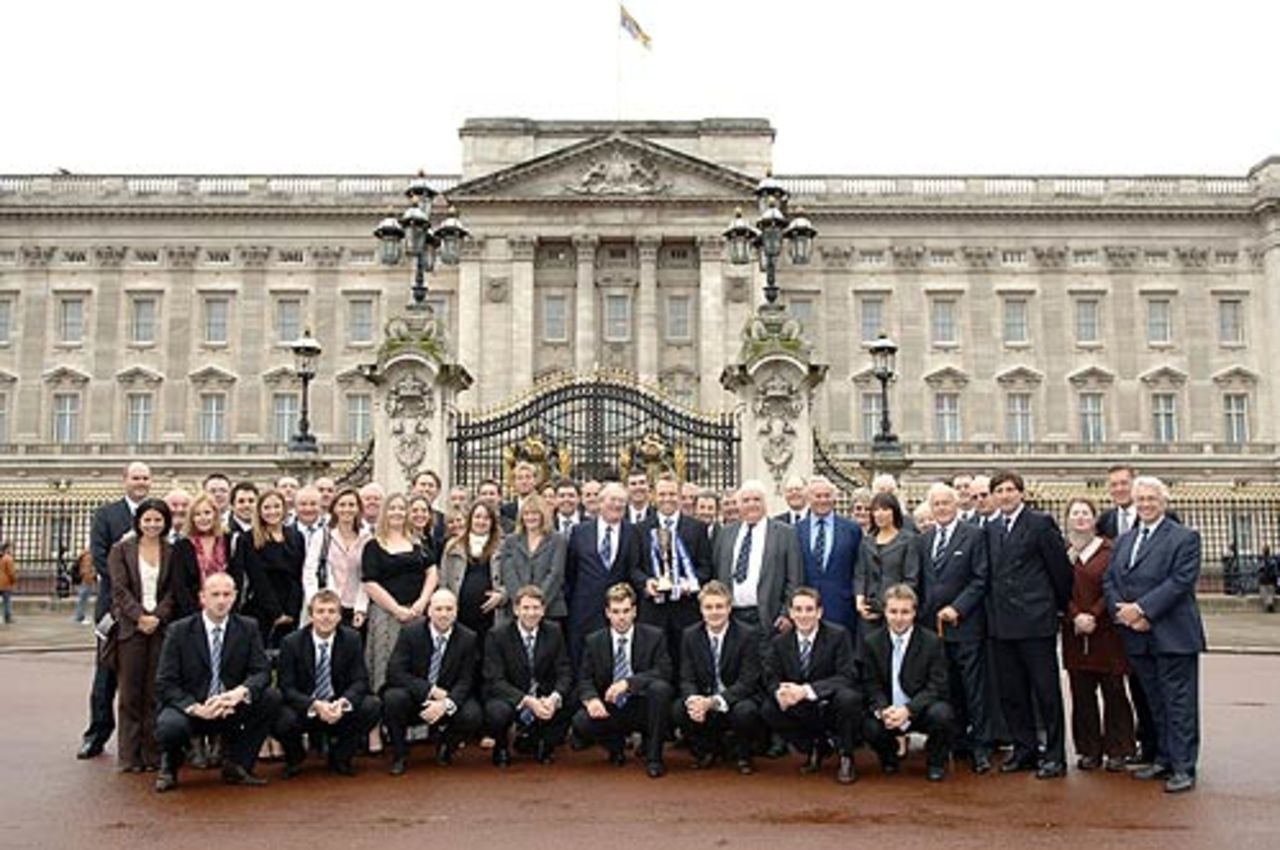 The County Champions, Sussex, pose with the trophy outside Buckingham Palace, October 25, 2006