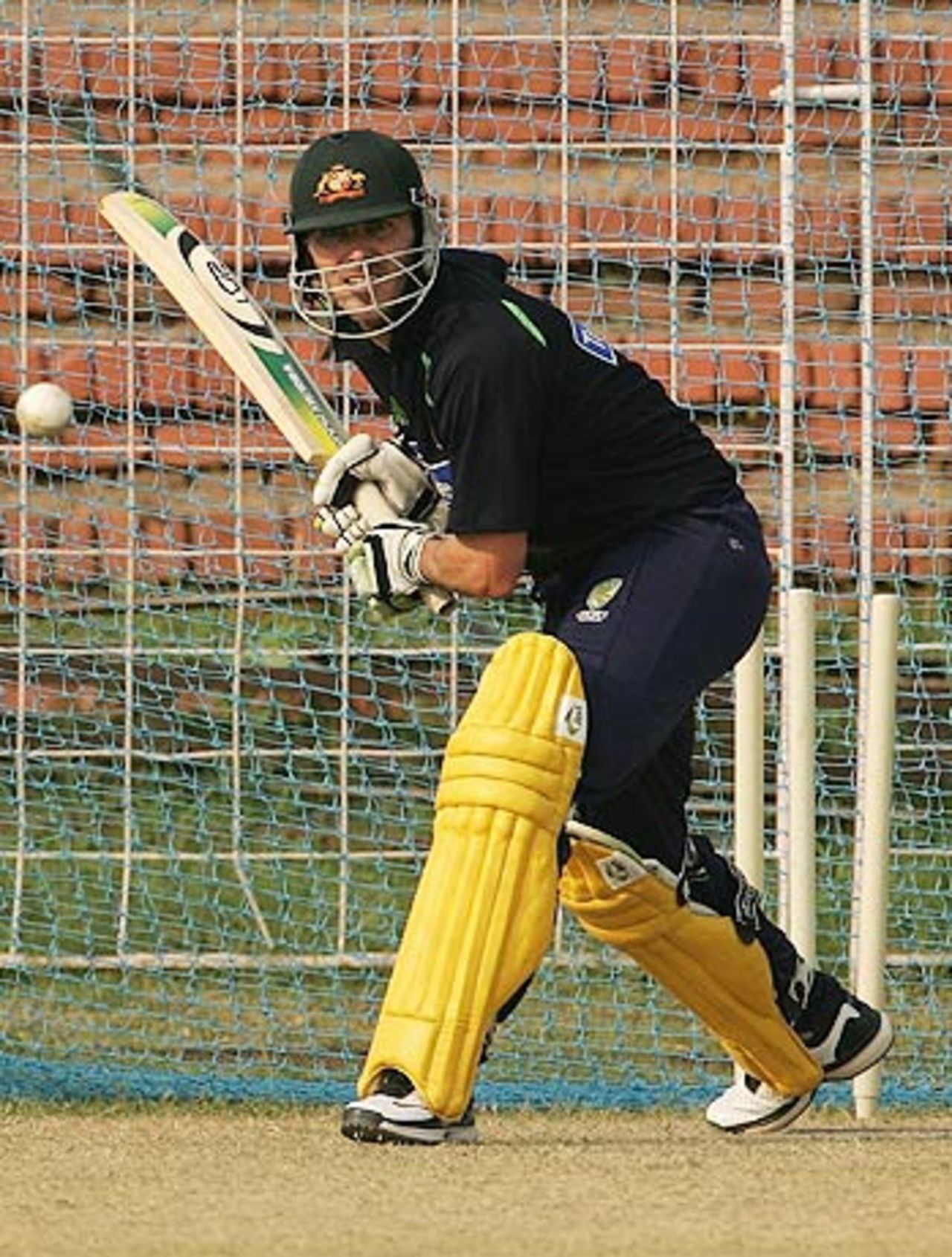 Damien Martyn shapes to play during a net session, Chandigarh Cricket Club, Chandigarh, October 26, 2006