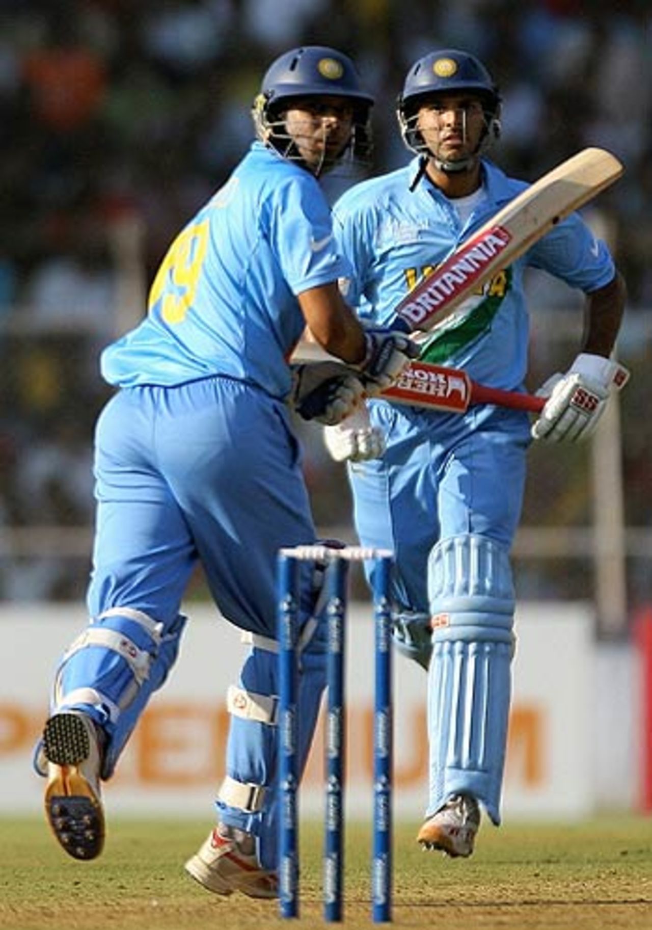 Rahul Dravid and Yuvraj Singh during the course of their 61-run stand, India v West Indies, 9th match, Champions Trophy, Ahmedabad, October 26, 2006