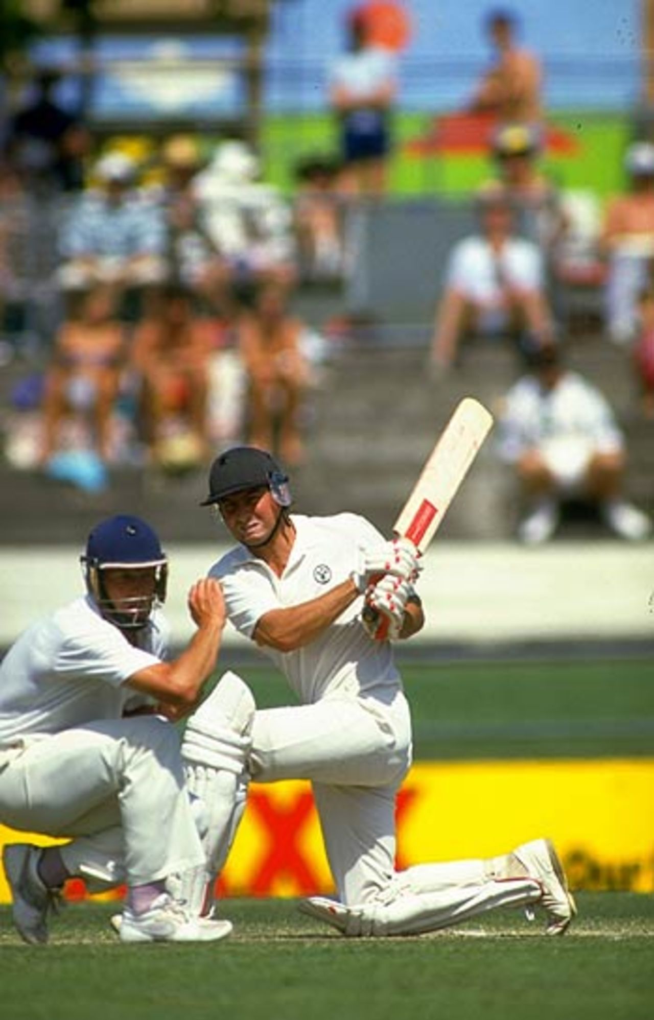 Geoff Marsh sweeps during the 1986-87 Ashes, Australia v England, 1st Test, Brisbane, November 1, 1986