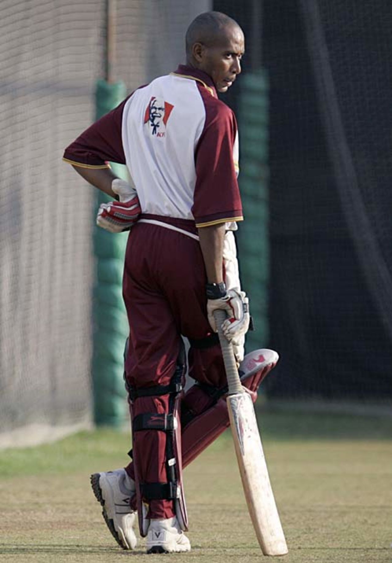 Ian Bradshaw takes a breather during a net session ahead of West Indies' match against England tomorrow, Ahmedabad, October 27, 2006