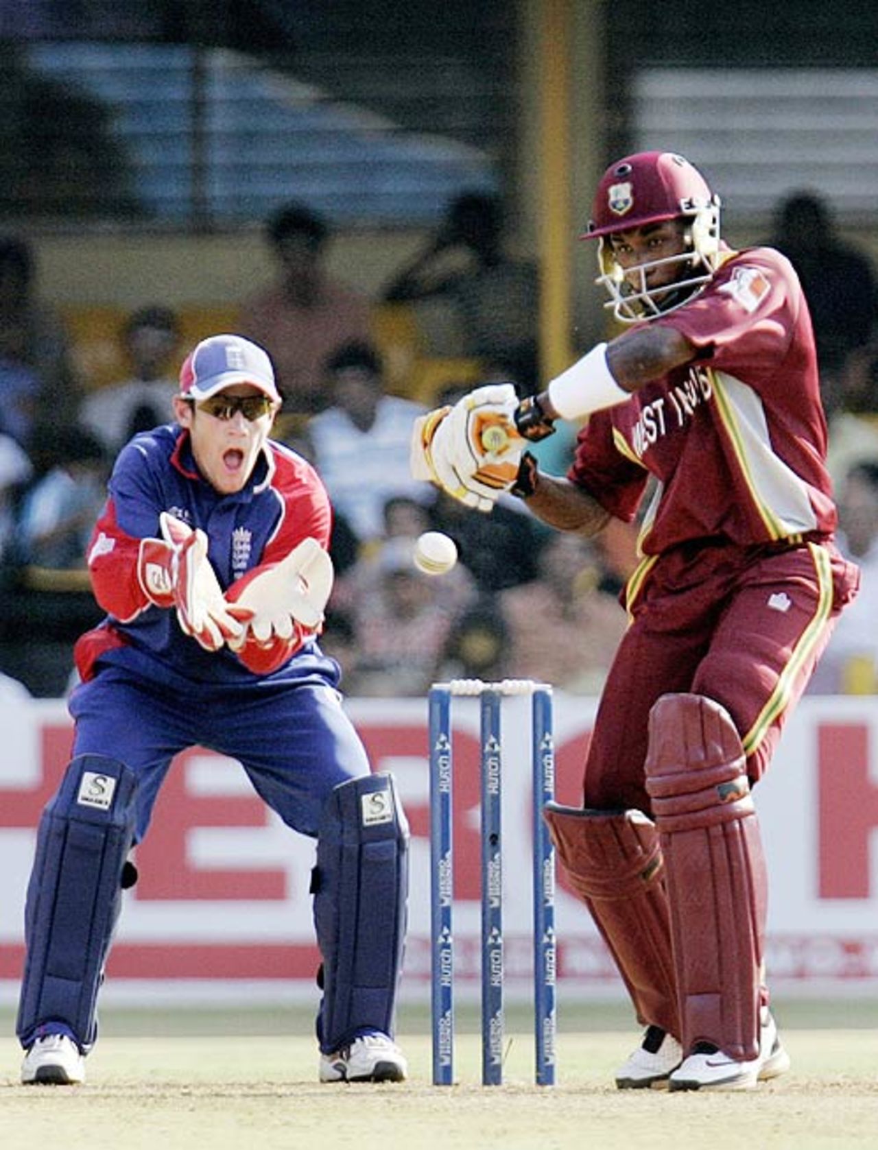 Dwayne Bravo shapes to play a shot, England v West Indies, 17th match, Champions Trophy, Ahmedabad, October 28, 2006