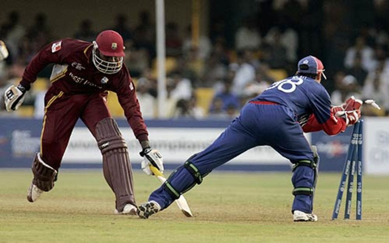 Chris Gayle was run out soon after reaching his hundred, 17th match, Champions Trophy, Ahmedabad, October 28, 2006
