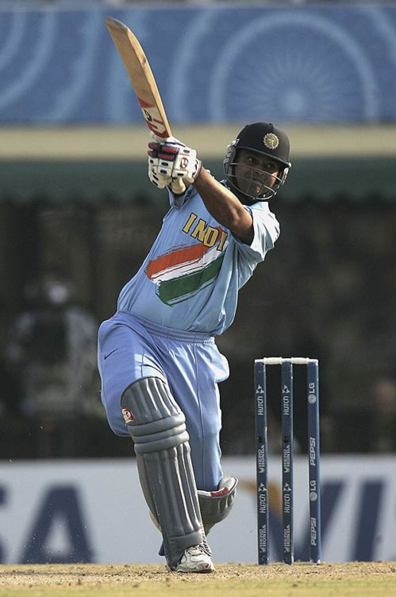 Dinesh Mongia launches one through the off side, India v Australia, 18th match, Champions Trophy, October 29, 2007