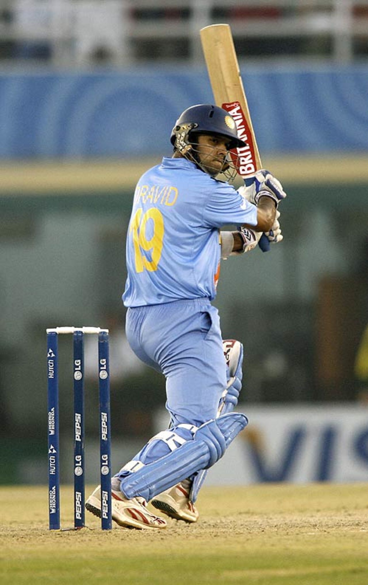 Rahul Dravid squeezes runs through the off side, India v Australia, 18th match, Champions Trophy, October 29, 2007