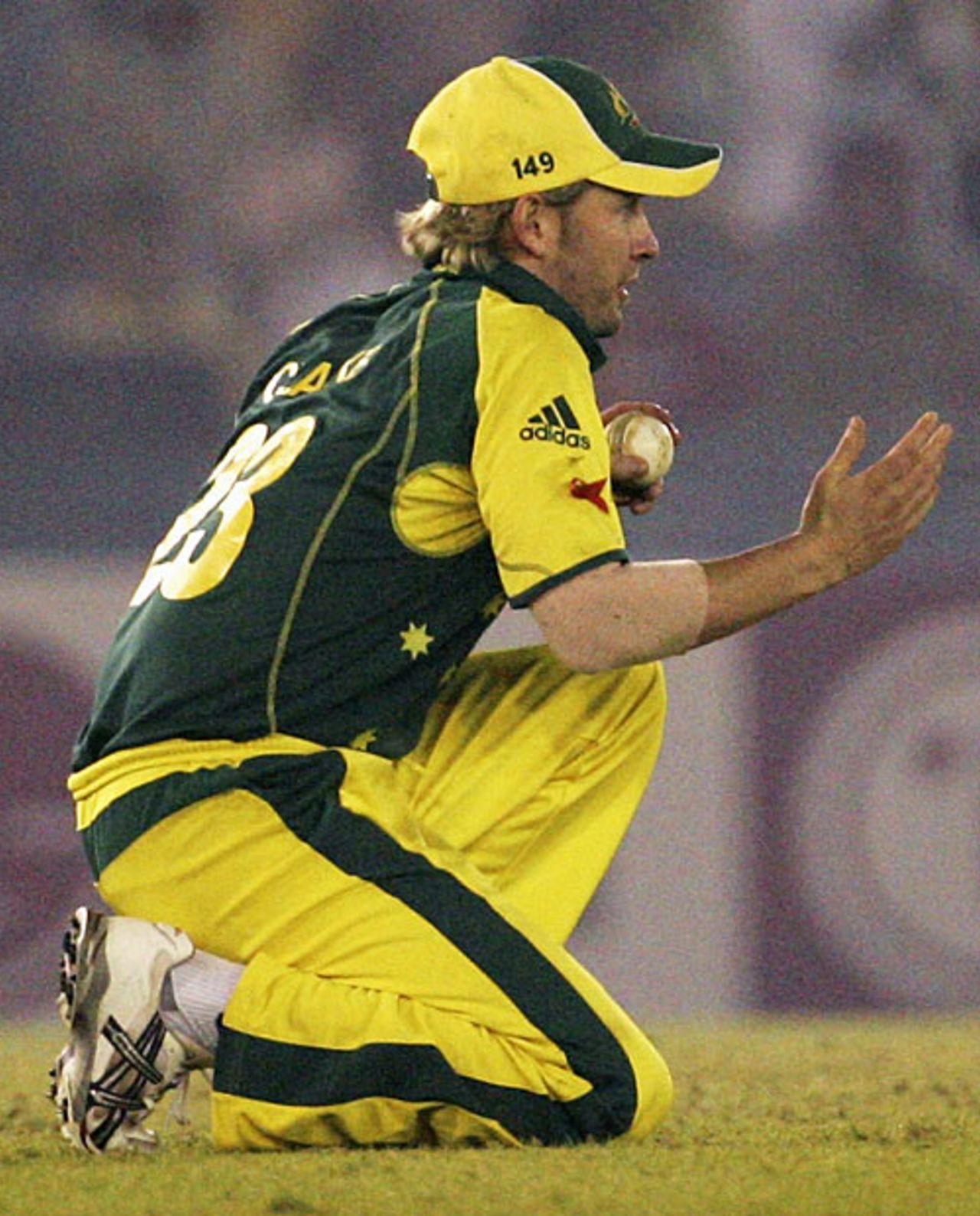 Michael Clarke signals he is unsure whether the catch was clean or not, Australia v New Zealand, 1st semi-final, Champions Trophy, Mohali, November 1, 2006 