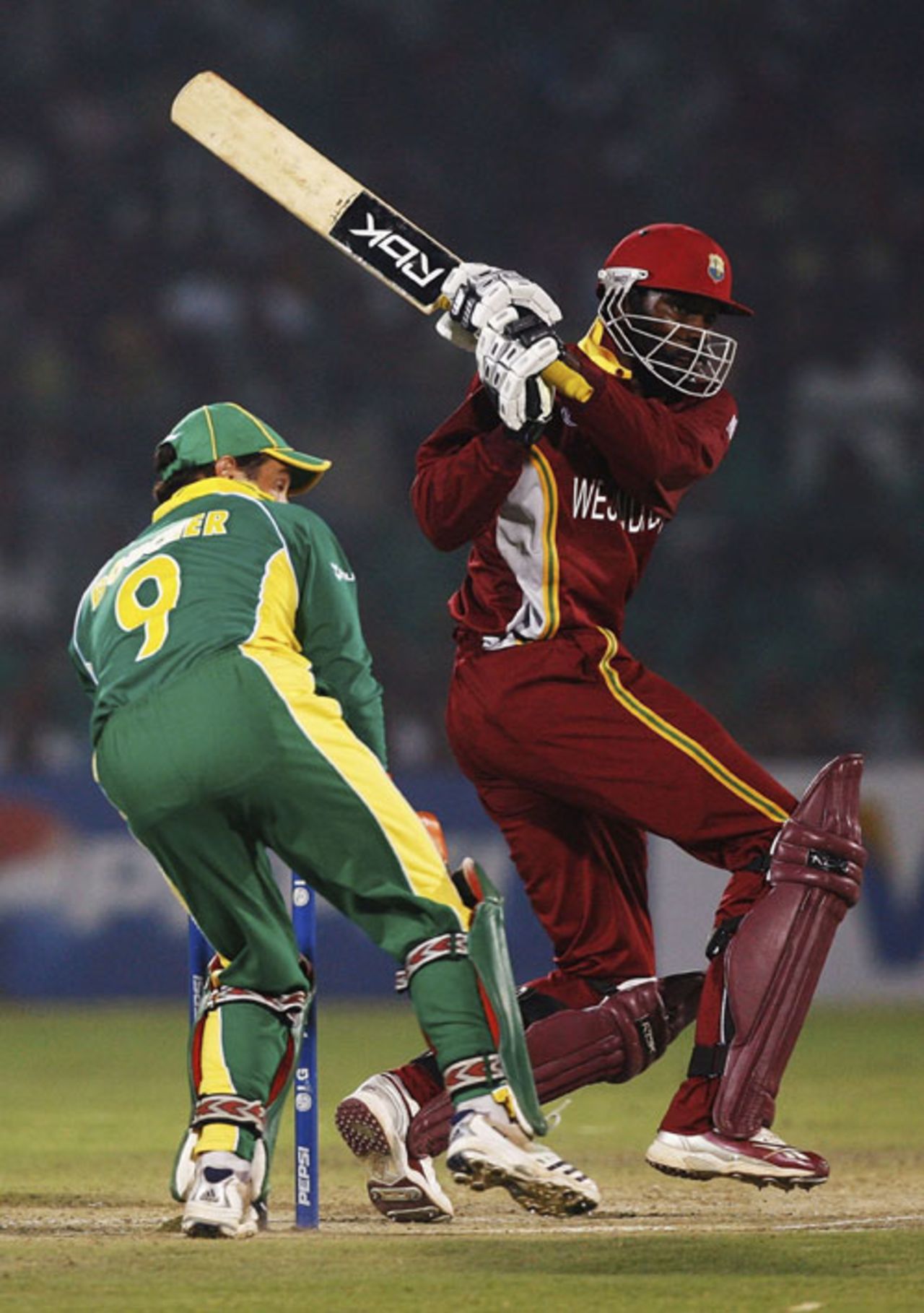 Chris Gayle hammers a boundary on his way to a hundred, South Africa v West Indies, 2nd semi-final, Champions Trophy, Jaipur, November 2, 2006
