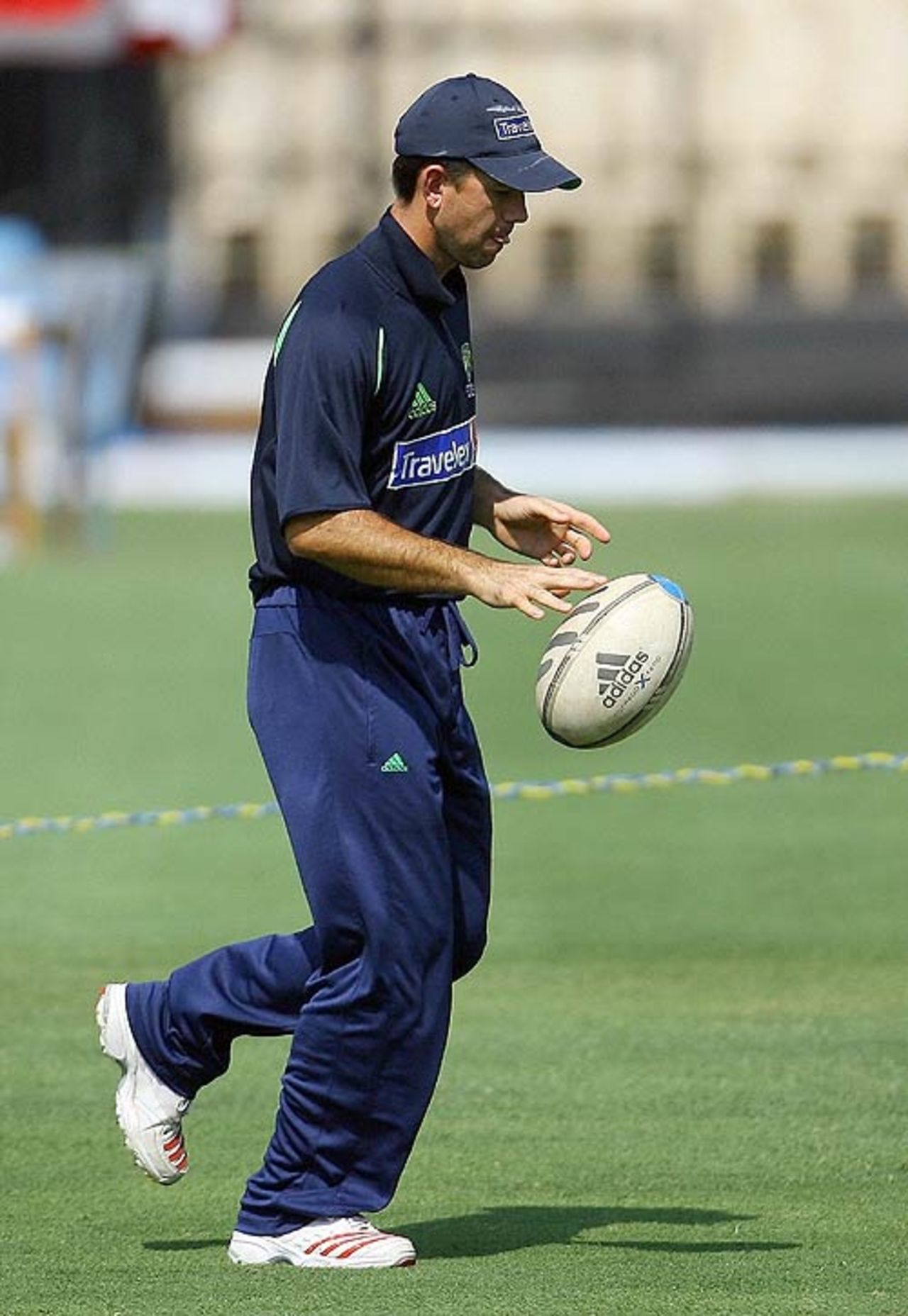 Ricky Ponting kicks a rugby ball around during training, November 4, 2006. Australia play West Indies in the Champions Trophy finals on November 5, 2006