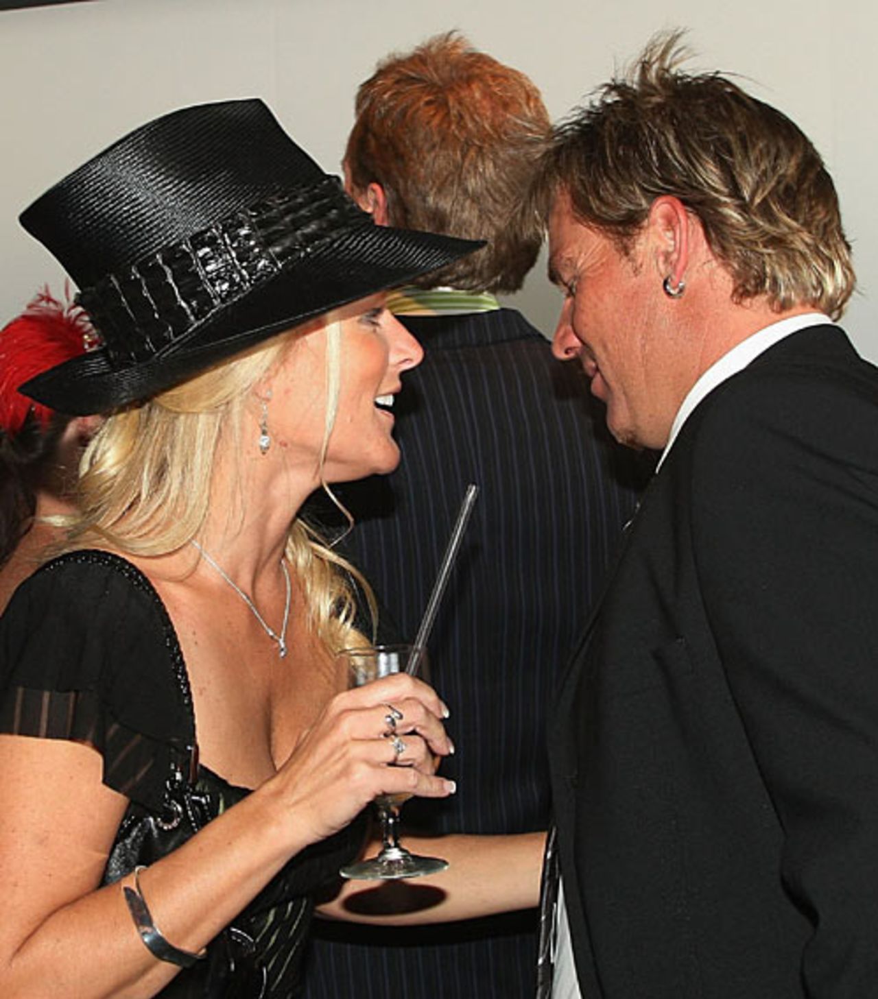 Shane Warne and his ex-wife Simone talk at the Melbourne Cup Carnival, Flemington Race Course, Melbourne, November 4, 2006