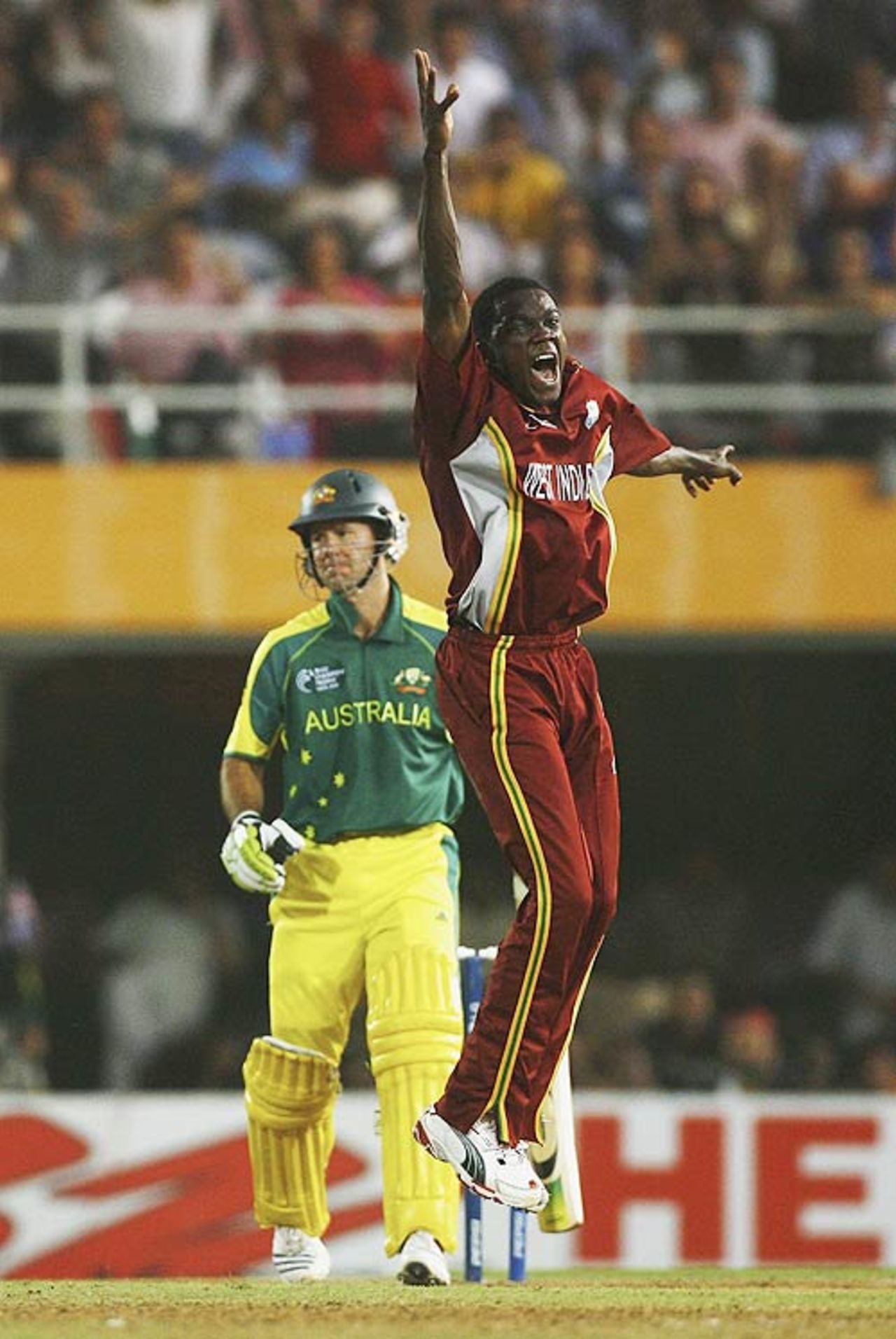 Jerome Taylor successfully appeals for Ricky Ponting's wicket, West Indies v Australia, Champions Trophy final, Mumbai, November 5, 2006