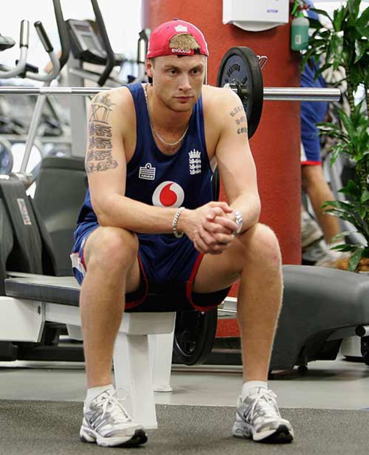A circumspect Andrew Flintoff during a gym session at the Aussie Stadium Fitness Centre in Sydney, November 7, 2006