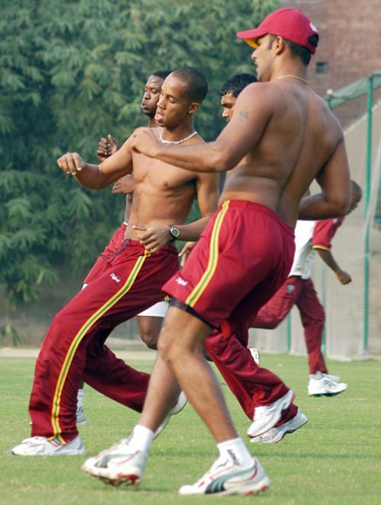 West Indies players warm up before a net session, Lahore, November 7 2006