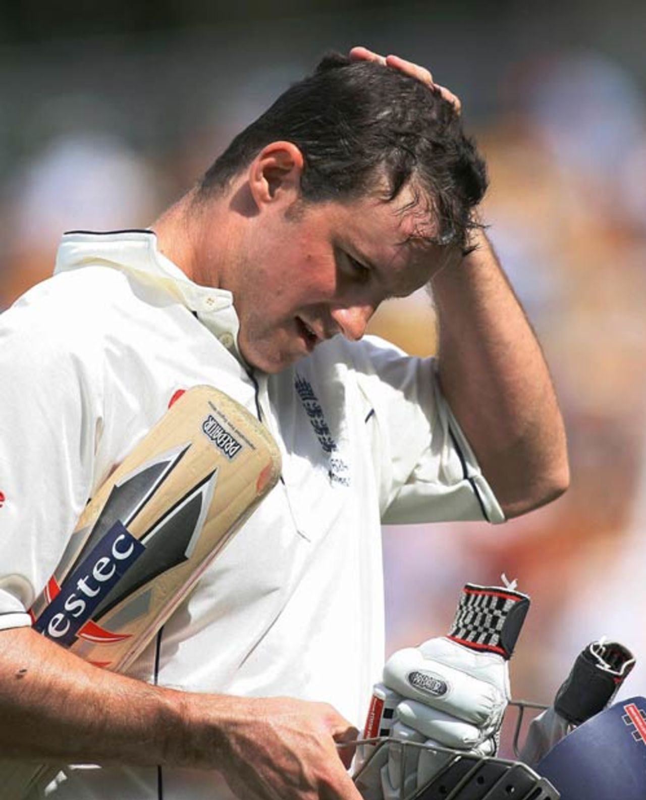 Andrew Strauss rues his dismissal during the first Ashes tour match between the Australian Prime Minister's XI and England at Manuka Oval in Canberra, November 10, 2006