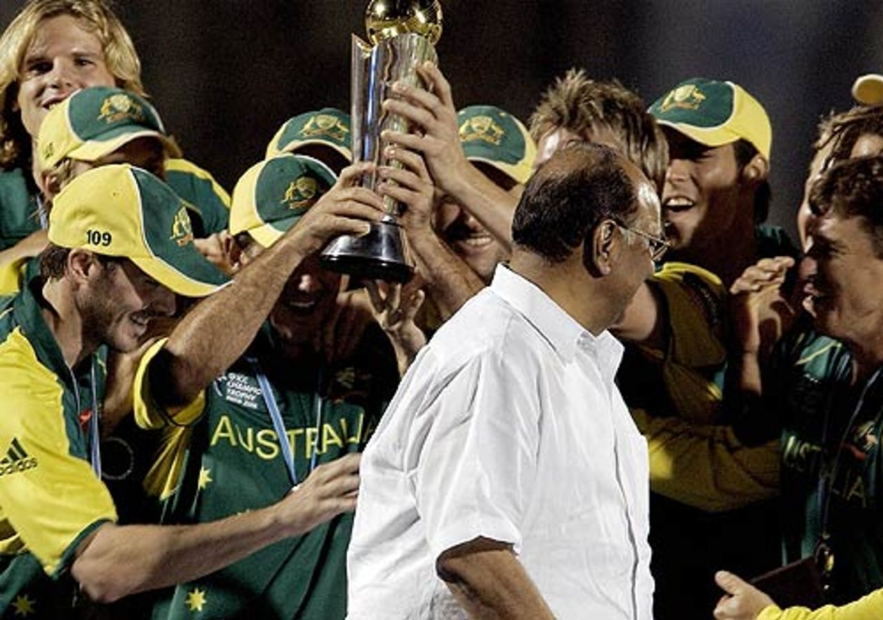 Australia celebrate after winning the Champions Trophy, Australia v West Indies, Champions Trophy final, Mumbai, November 5, 2006