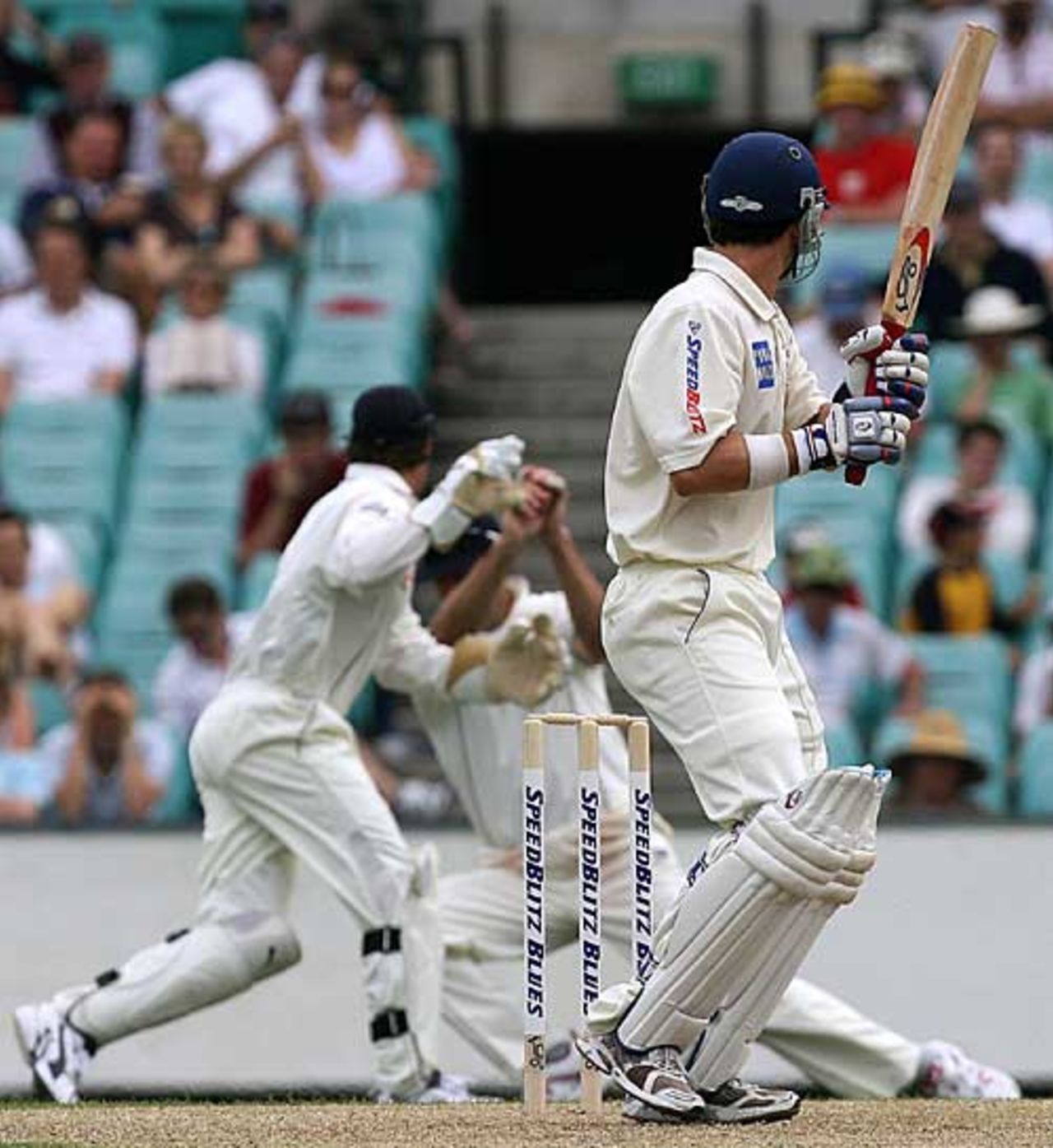 Aaron O'Brien is caught at slip by Marcus Trescothick to hand James Anderson a wicket, New South Wales v England XI, SCG, November 12, 2006