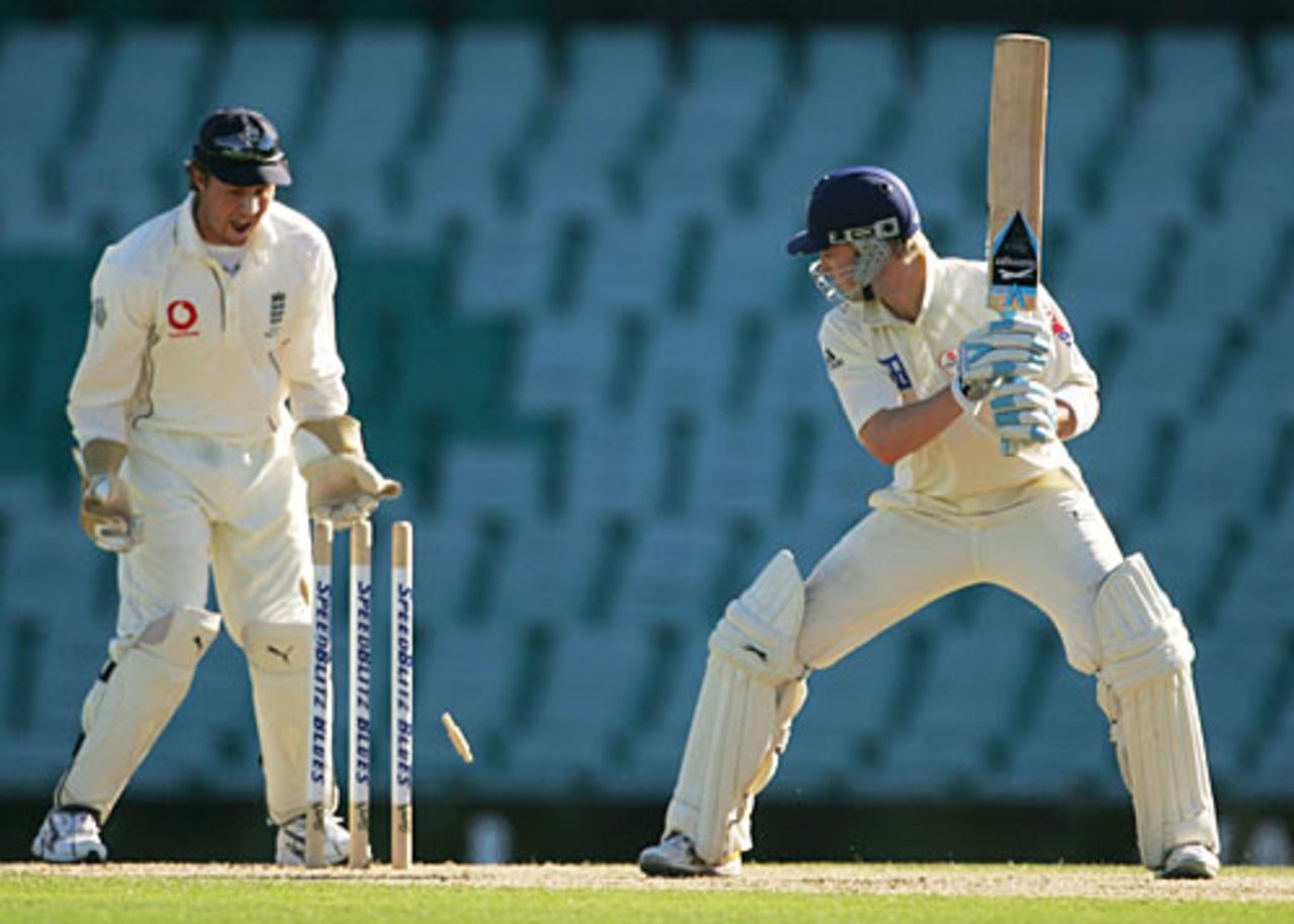 Michael Clarke is bowled by Ashley Giles, New South Wales v England, Sydney, November 14, 2006