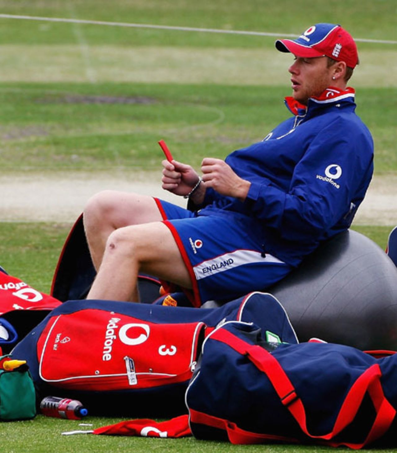 Andrew Flintoff chills out during an England net session, Adelaide, November 16, 2006