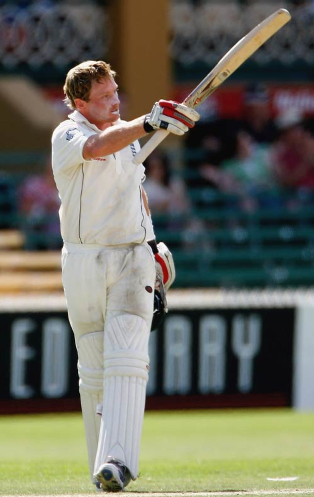Ian Bell celebrates after getting to his hundred, South Australia v England XI, Adelaide, 2nd day, November 18, 2006