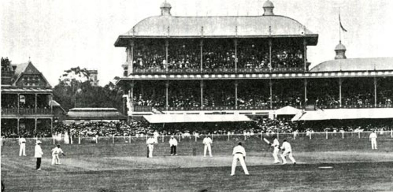 Len Braund bowling to Bert Hopkins during the 5th Test, Australia v England, MCG, March 5, 1904
