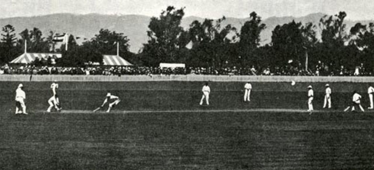 The end of the Adelaide Test as Wilfred Rhodes is run-out, Australia v England, Adelaide, 3rd Test,  January 20, 1904