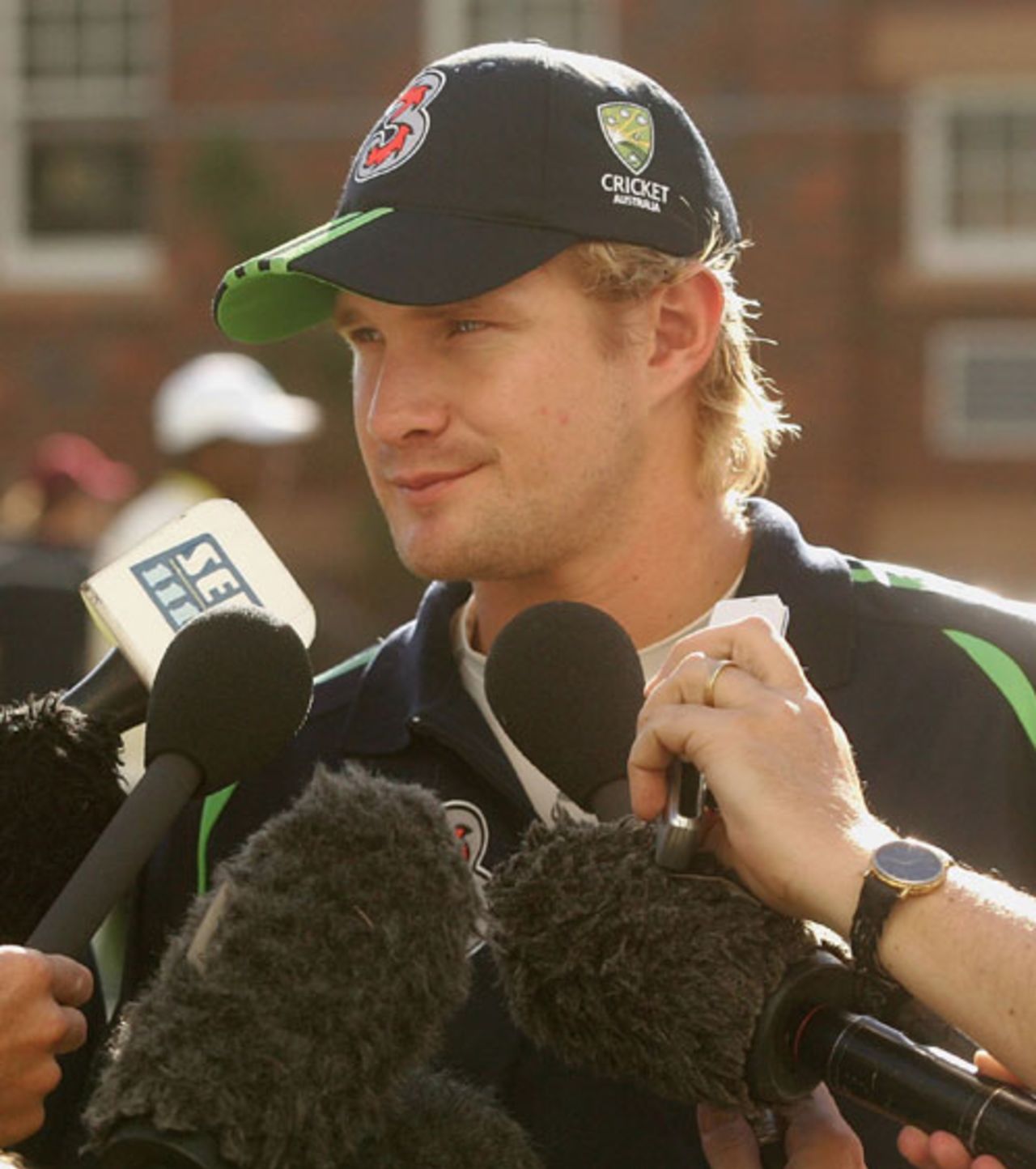 A disappointed Shane Watson speaks to the media after being ruled out of the Test, Brisbane, November 21, 2006