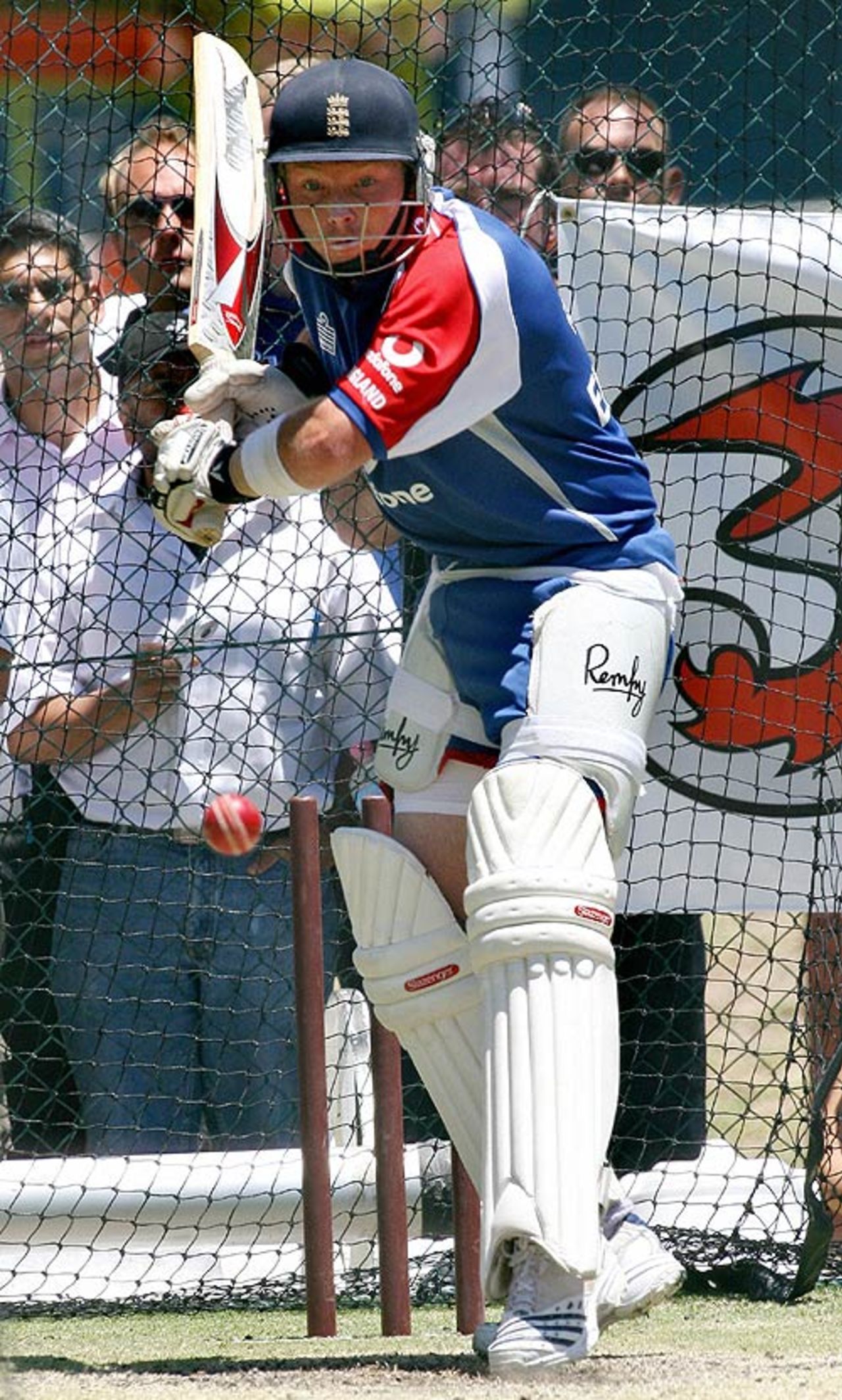 Ian Bell watches the ball closely while batting in the nets on the eve of the first Test against Australia, Brisbane, November 22, 2006