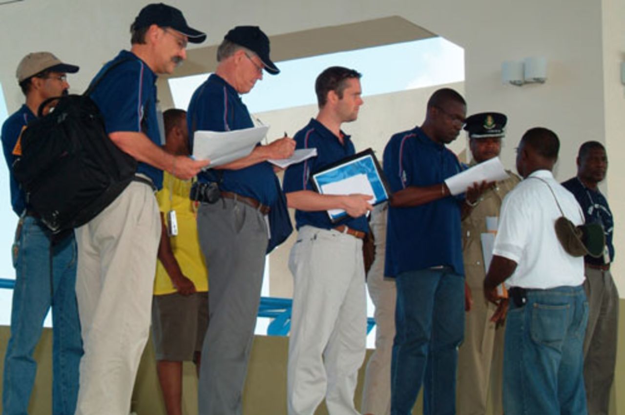 Members of the ICC Venue Tour team at Sir Vivian Richards Cricket Ground, November 18, 2006