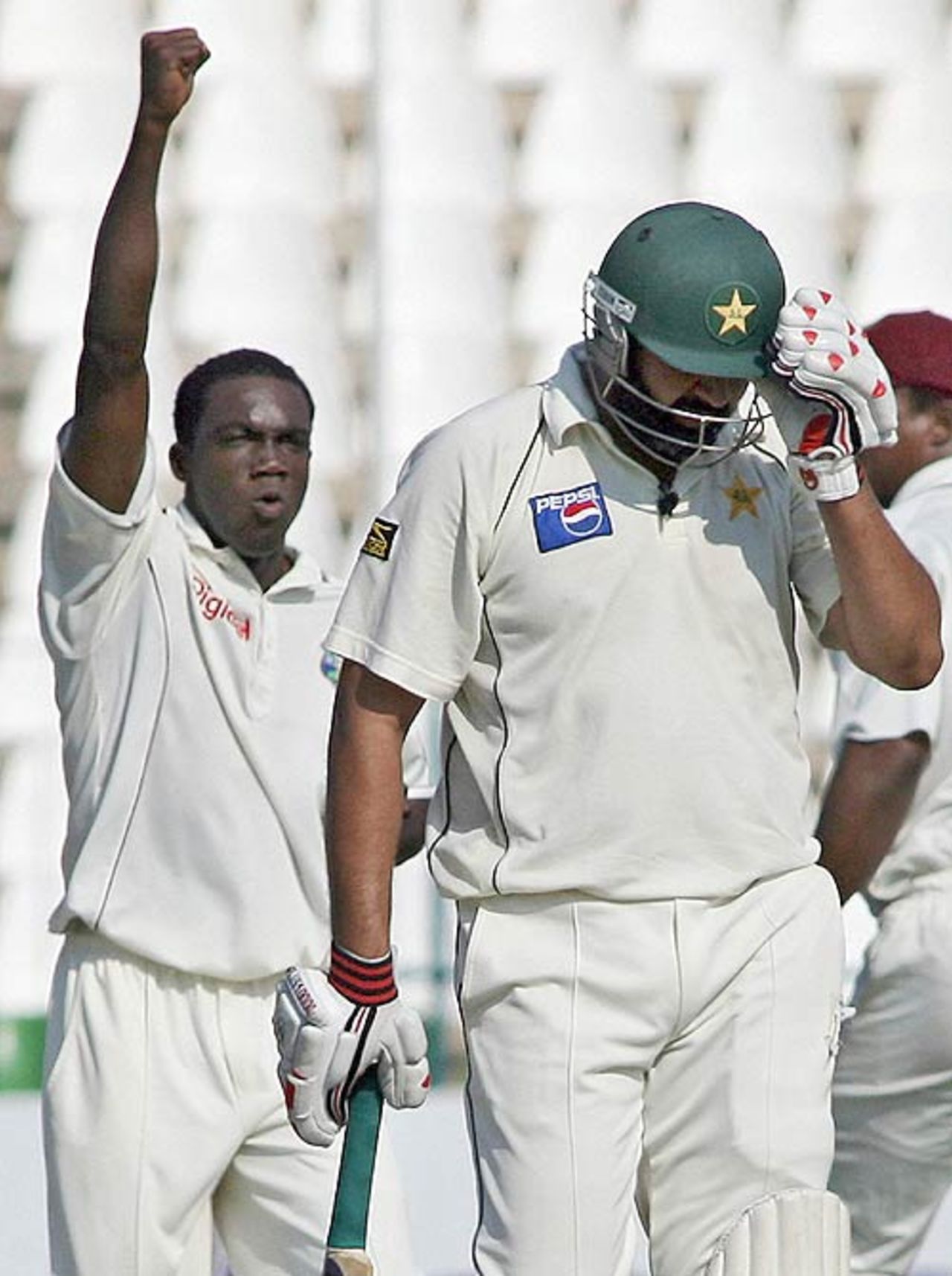 Inzamam-ul-Haq walks back after being trapped leg before by Jerome Taylor, Pakistan v West Indies, day five, 2nd Test, Multan, November 23, 2006
