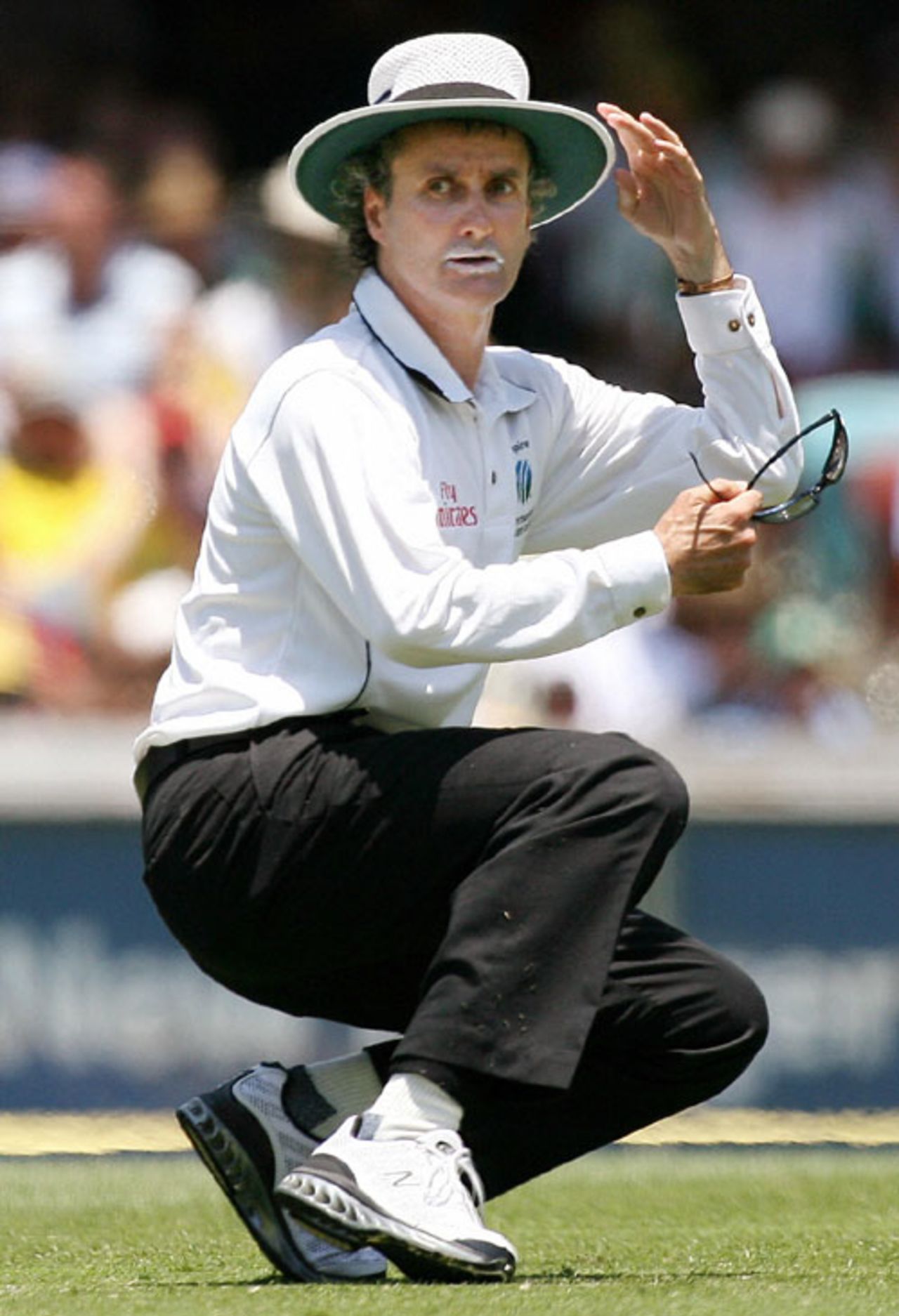 A bewildered Billy Bowden surfaces after being felled by an Ian Bell pull, Australia v England, 1st Test, Brisbane, November 25, 2006