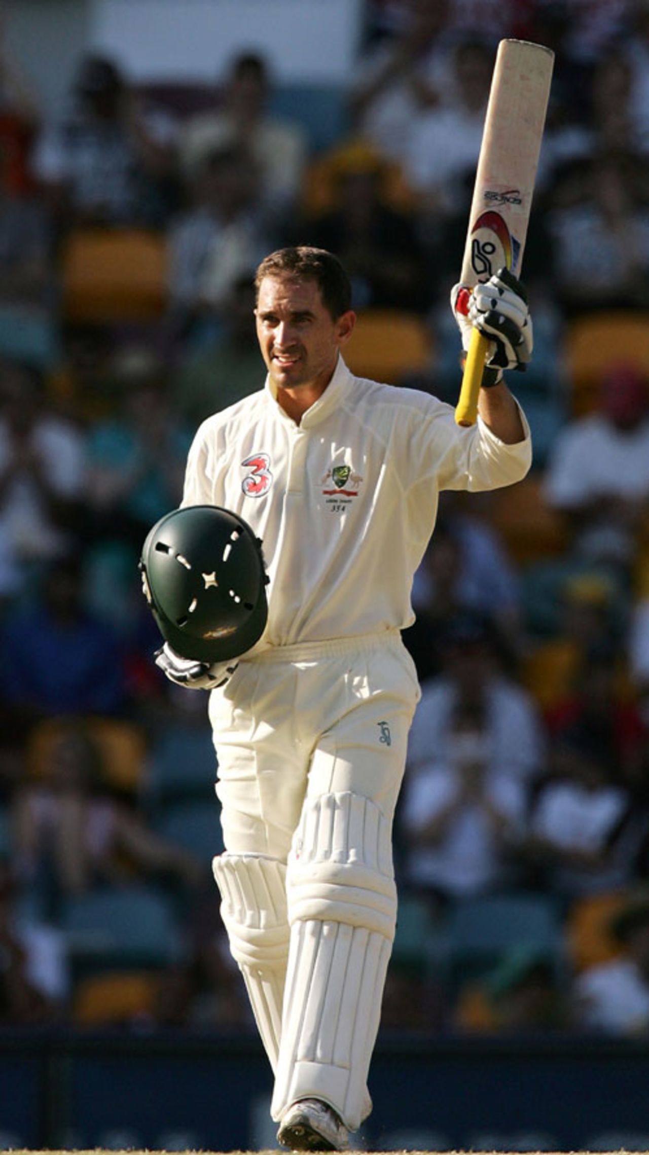 Justin Langer acknowledges the applause for his second half-century of the match, Australia v England, 1st Test, Brisbane, November 25, 2006