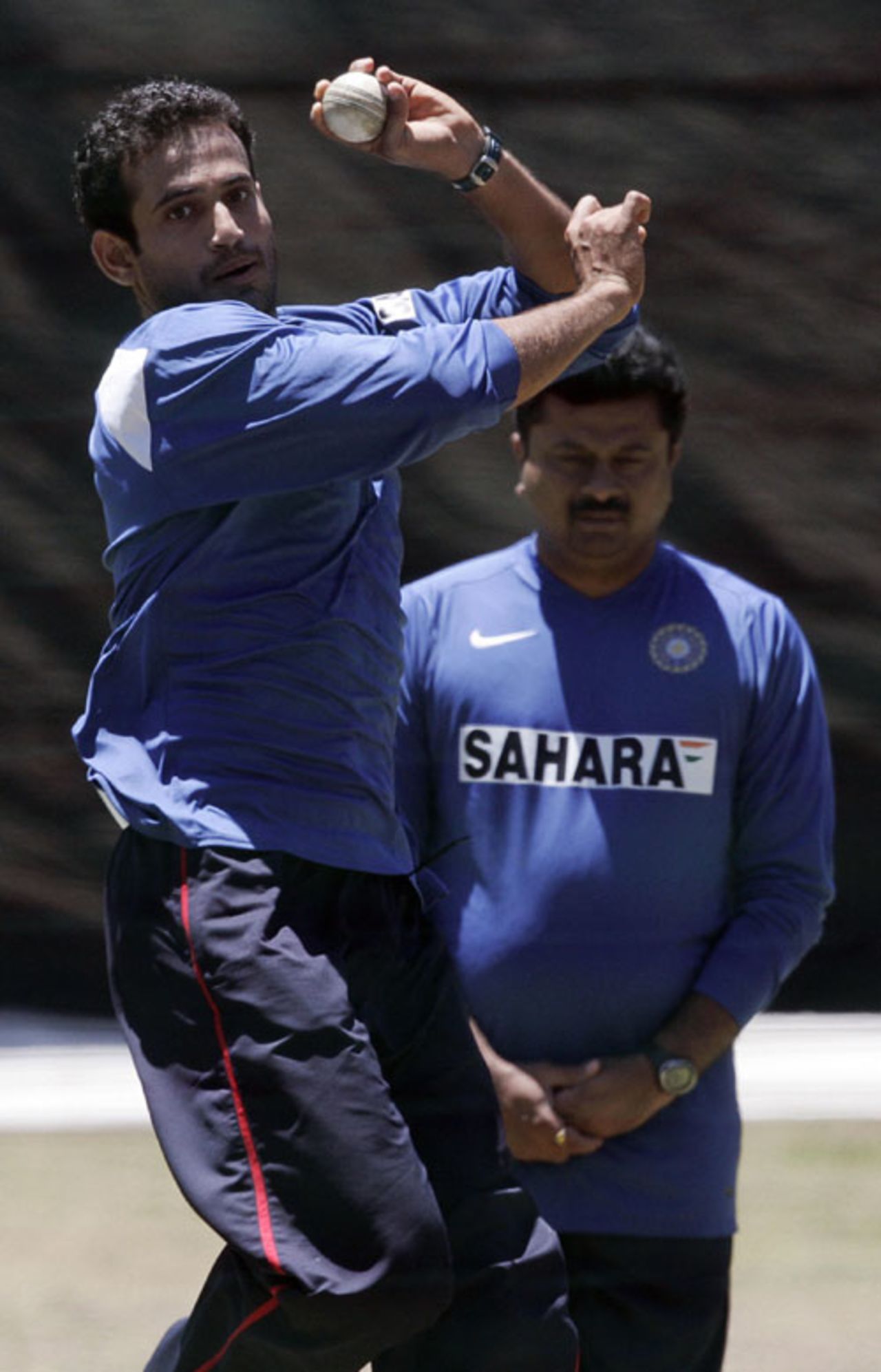 Irfan Pathan winds up during a net session at Newlands, Cape Town, November 25, 2006