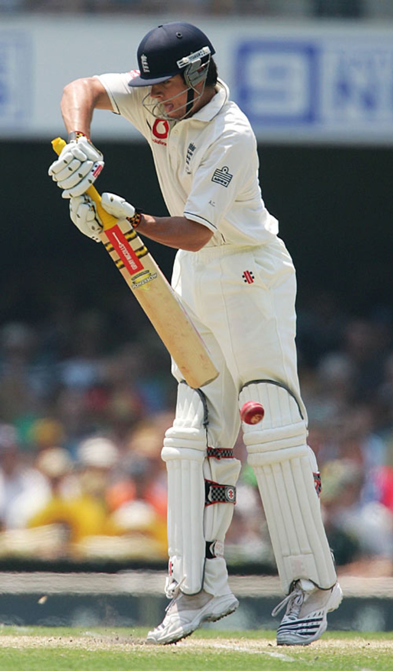 Alastair Cook defends watchfully on the back foot, Australia v England, 1st Test, Brisbane, November 26, 2006
