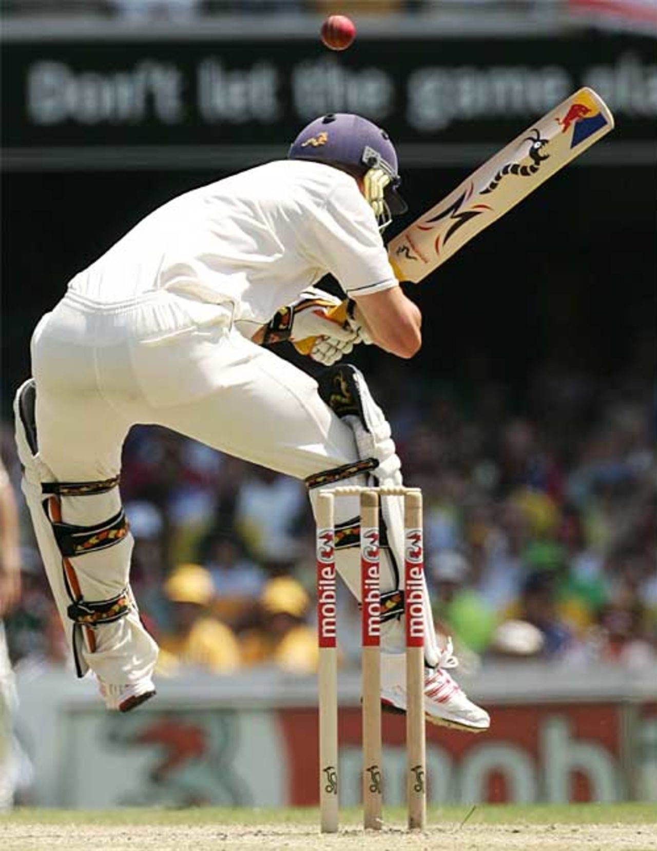 Look and duck - a Brett Lee bouncer has Kevin Pietersen taking evasive action, Australia v England, 1st Test, Brisbane, November 26, 2006