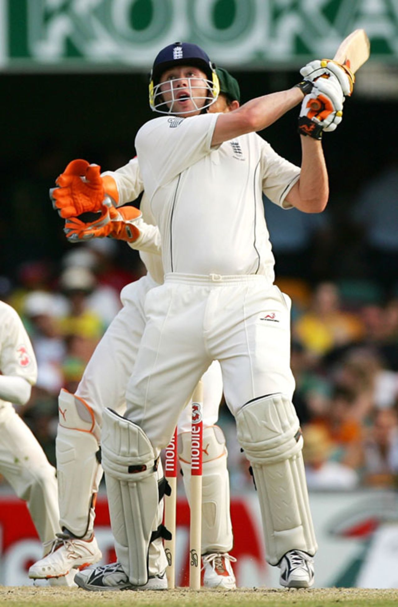 The expression says it all ... Andrew Flintoff holes out to long-on, Australia v England, 1st Test, Brisbane, November 26, 2006