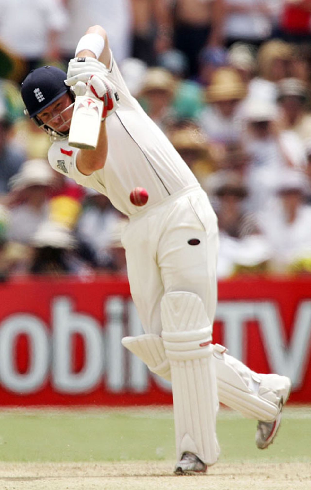 Ian Bell skips down the pitch and drives down the ground, Australia v England, 2nd Test, Adelaide, December 1, 2006