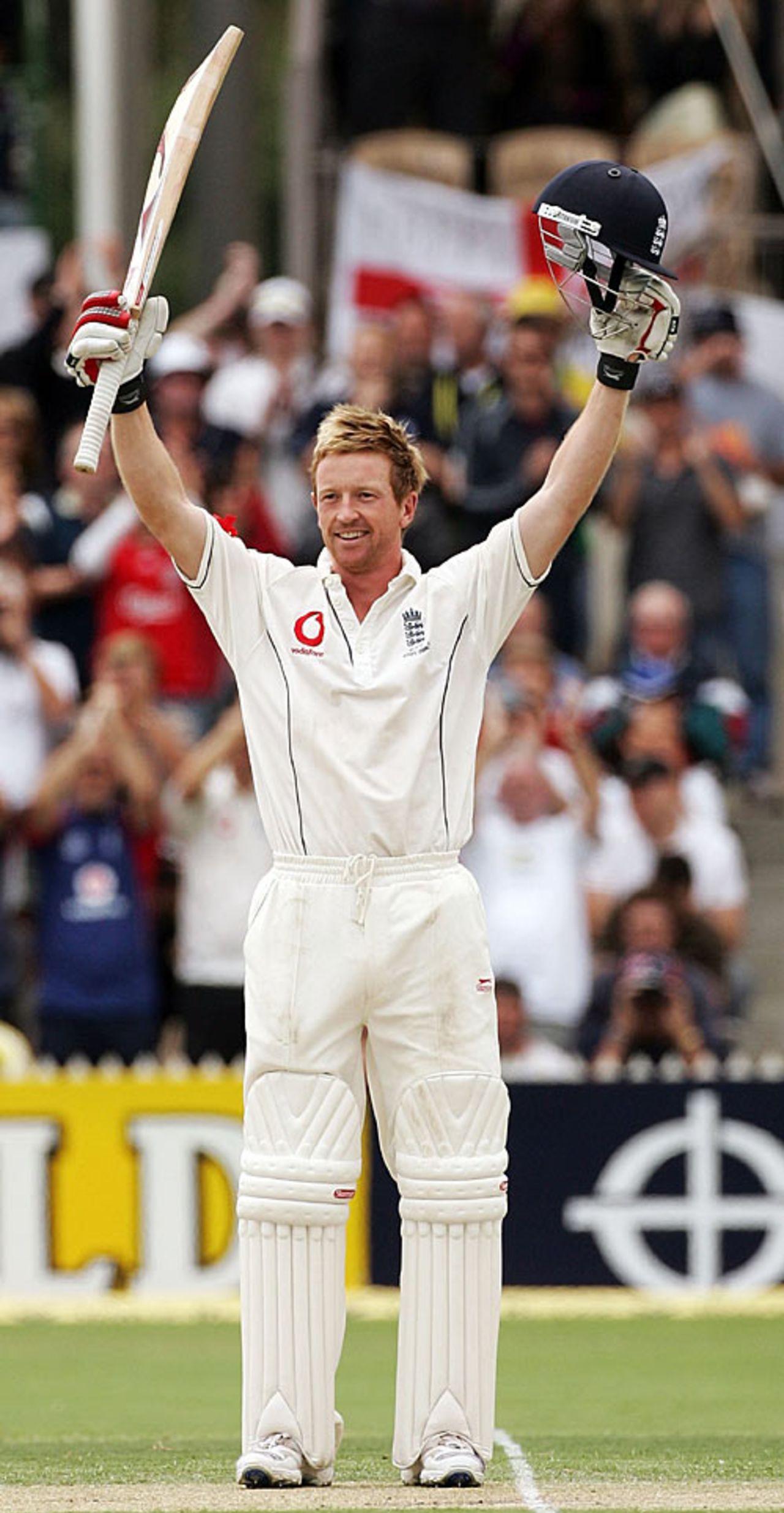 Paul Collingwood raises his arms on reaching his first Ashes hundred, Australia v England, 2nd Test, Adelaide, December 2, 2006